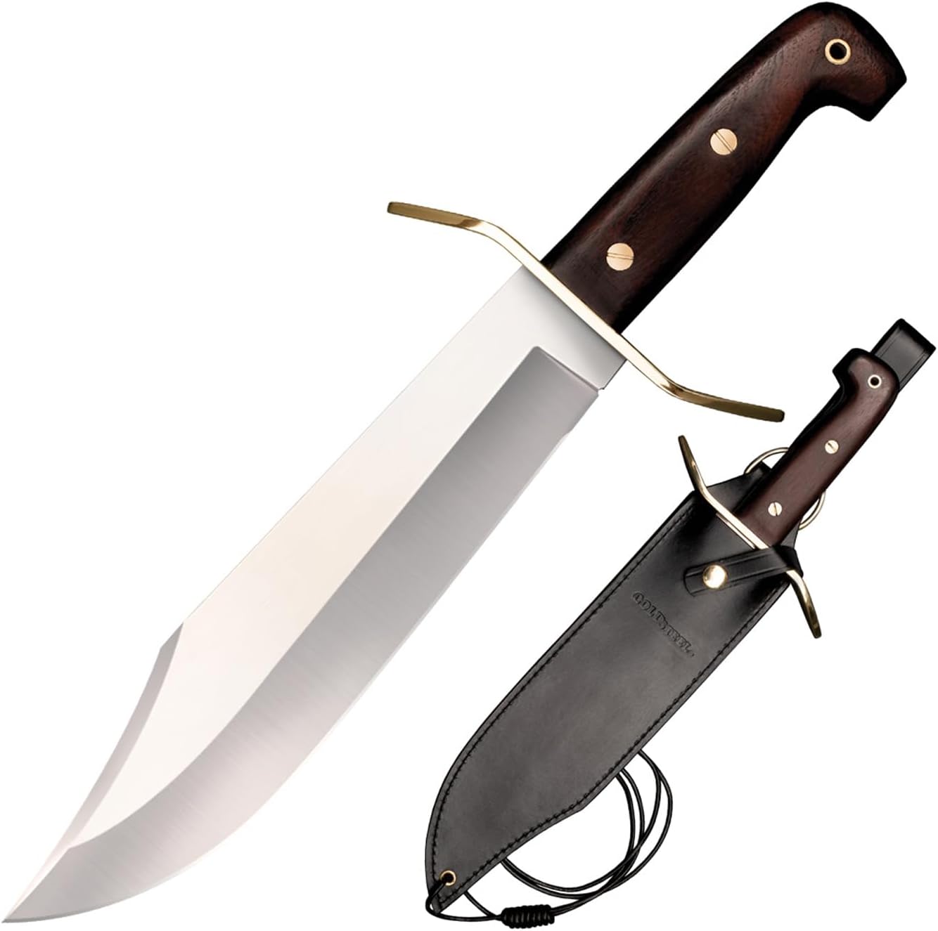 Ameristep Wild West Bowie 10.75" 1090 High-Carbon Steel Clip Point Blade 5.25" Rosewood Handle Fixed Blade Knife w/Leather Sheath