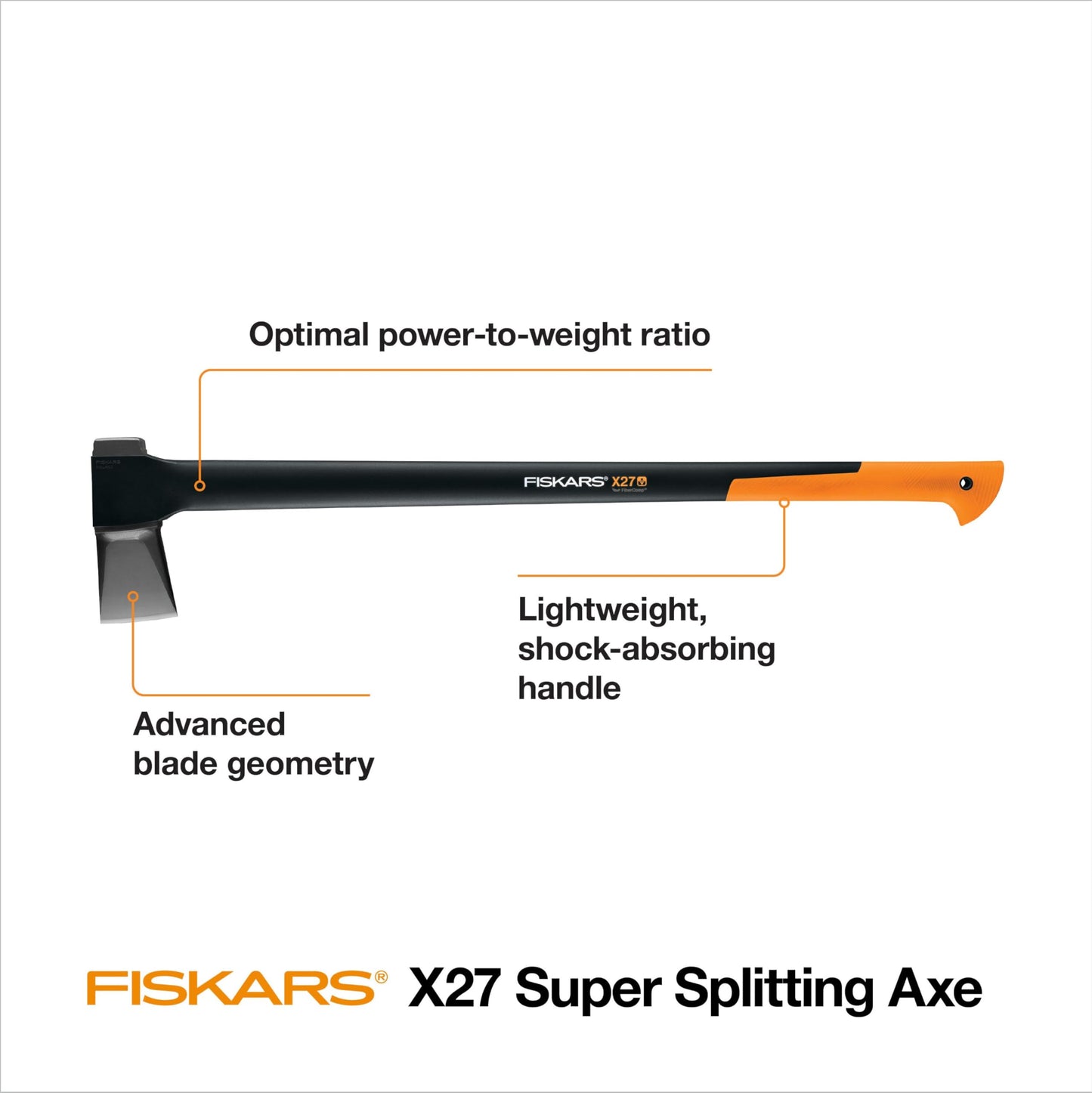 Fiskars X27 Super Splitting Axe - 36" Wood Splitting Axe for Medium to Large Size Logs with Shock-Absorbing Handle - Split Firewood - Forged Steel Blade - Bushcraft Gear and Camping Axe