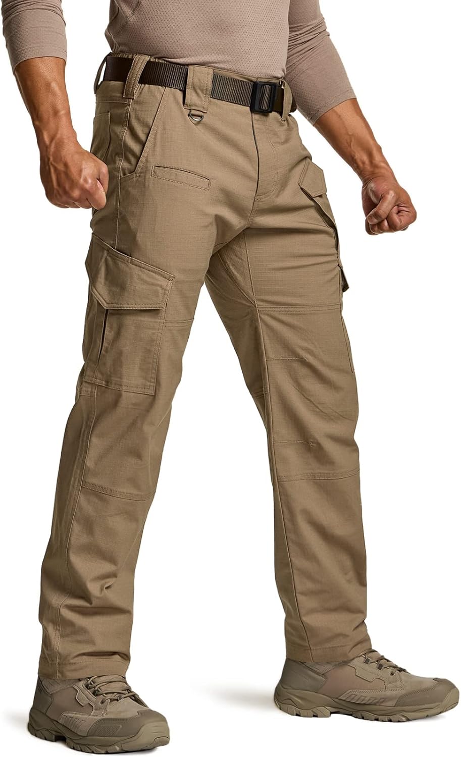 CQR Men's Flex Ripstop Tactical Pants, Water Resistant Stretch Cargo Pants, Lightweight EDC Hiking Work Pants