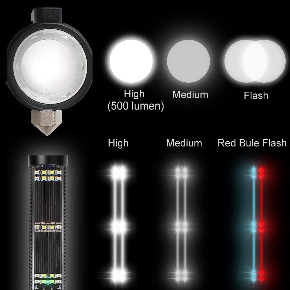 Lebote Car Flashlight Solar Power Tactical Flashlight Multi Function Flashlight Bright LED Emergency Torch Light With Safety Hammer Seat Belt Cutter Compass For Hiking Camping