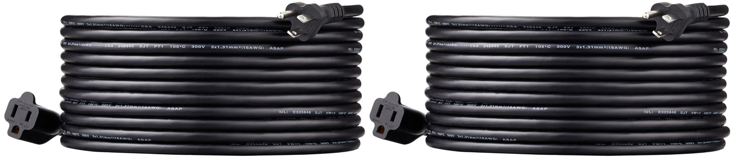Extension Cord, 20 Ft, 3 Prong Outlet Extender, Indoor Extension Cord, 13 Amps, 125V, Black