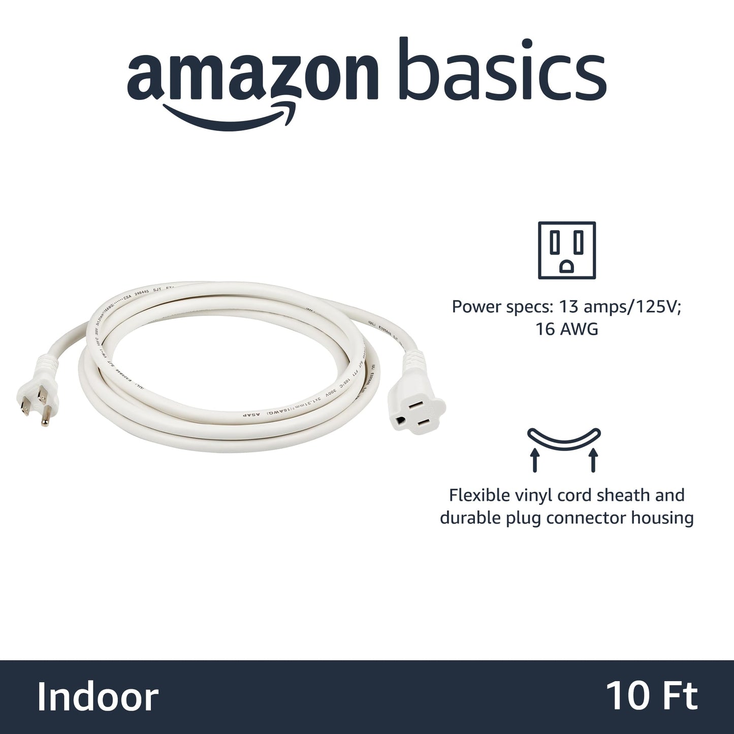 Extension Cord, 20 Ft, 3 Prong Outlet Extender, Indoor Extension Cord, 13 Amps, 125V, Black