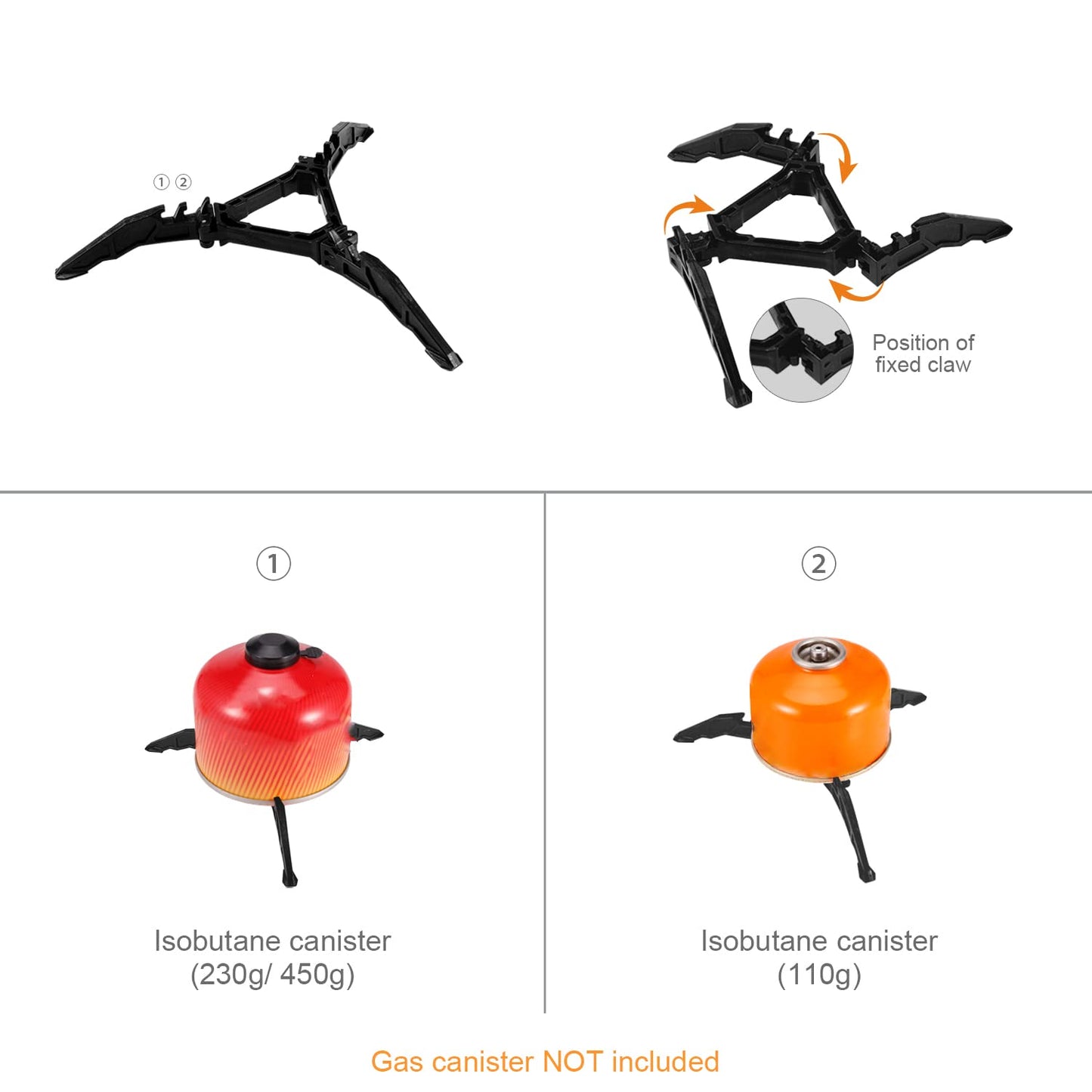 Odoland Camping Cookware Stove Carabiner Canister Stand Tripod and Stainless Steel Cup, Tank Bracket, Fork Spoon Kit for Backpacking, Outdoor Camping Hiking and Picnic