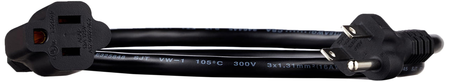 Extension Cord, 20 Ft, 3 Prong Outlet Extender, Indoor Extension Cord, 13 Amps, 125V, Black