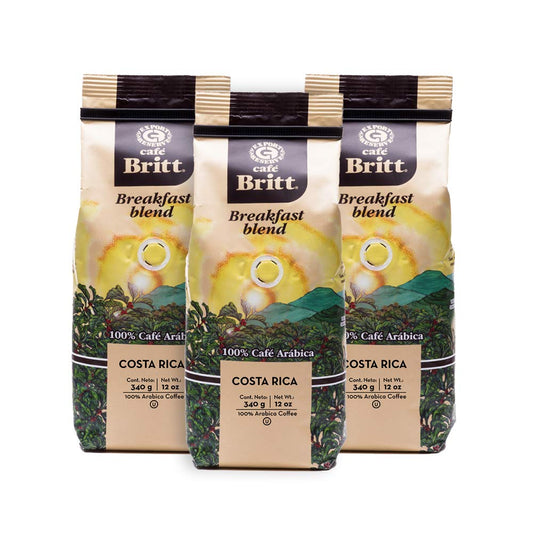 Café Britt® - Costa Rican Breakfast Blend Coffee (12 oz.) (3-Pack) - Ground, Arabica Coffee, Kosher, Gluten Free, 100% Gourmet & Medium Dark Roast