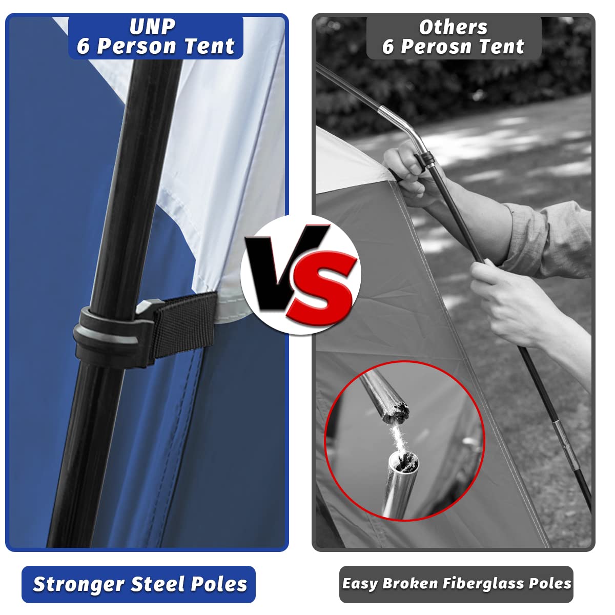 UNP Tents 6 Person Waterproof Windproof Easy Setup,Double Layer Family Camping Tent with 1 Mesh Door & 5 Large Mesh Windows -10'X9'X78in(H)