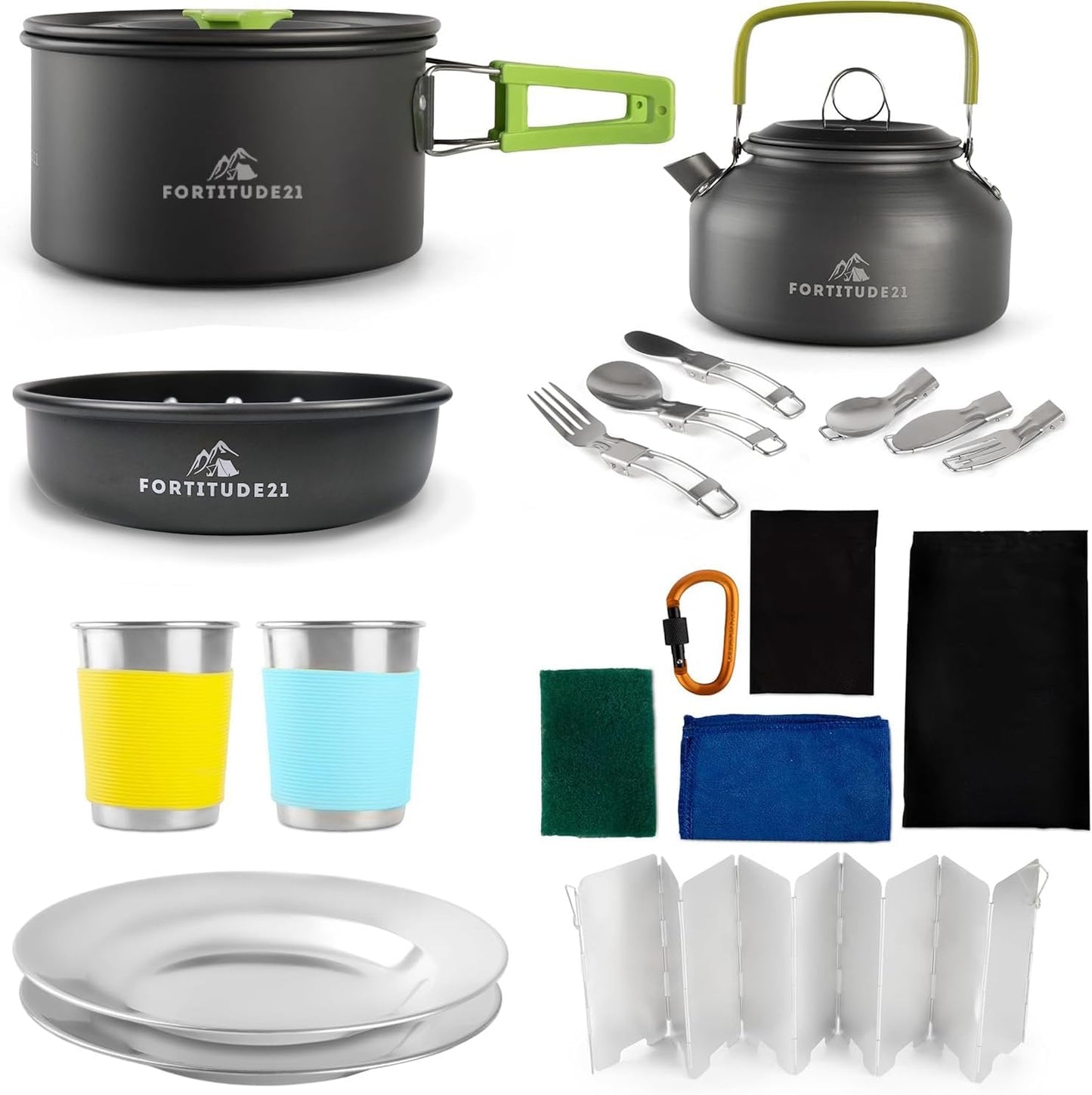 Camping Cookware Set - 19-Piece Lightweight Backpacking Cookware with Pots, Pans, Utensils - Compact Outdoor Cooking Kit for Camping, Hiking, Backpacking & Survival