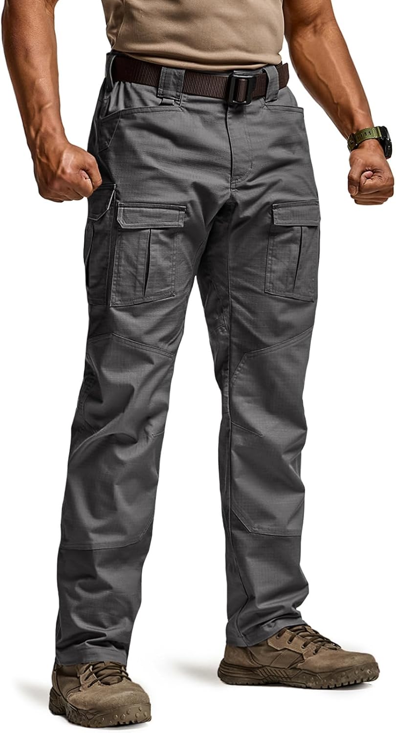 CQR Men's Flex Ripstop Tactical Pants, Water Resistant Stretch Cargo Pants, Lightweight EDC Hiking Work Pants