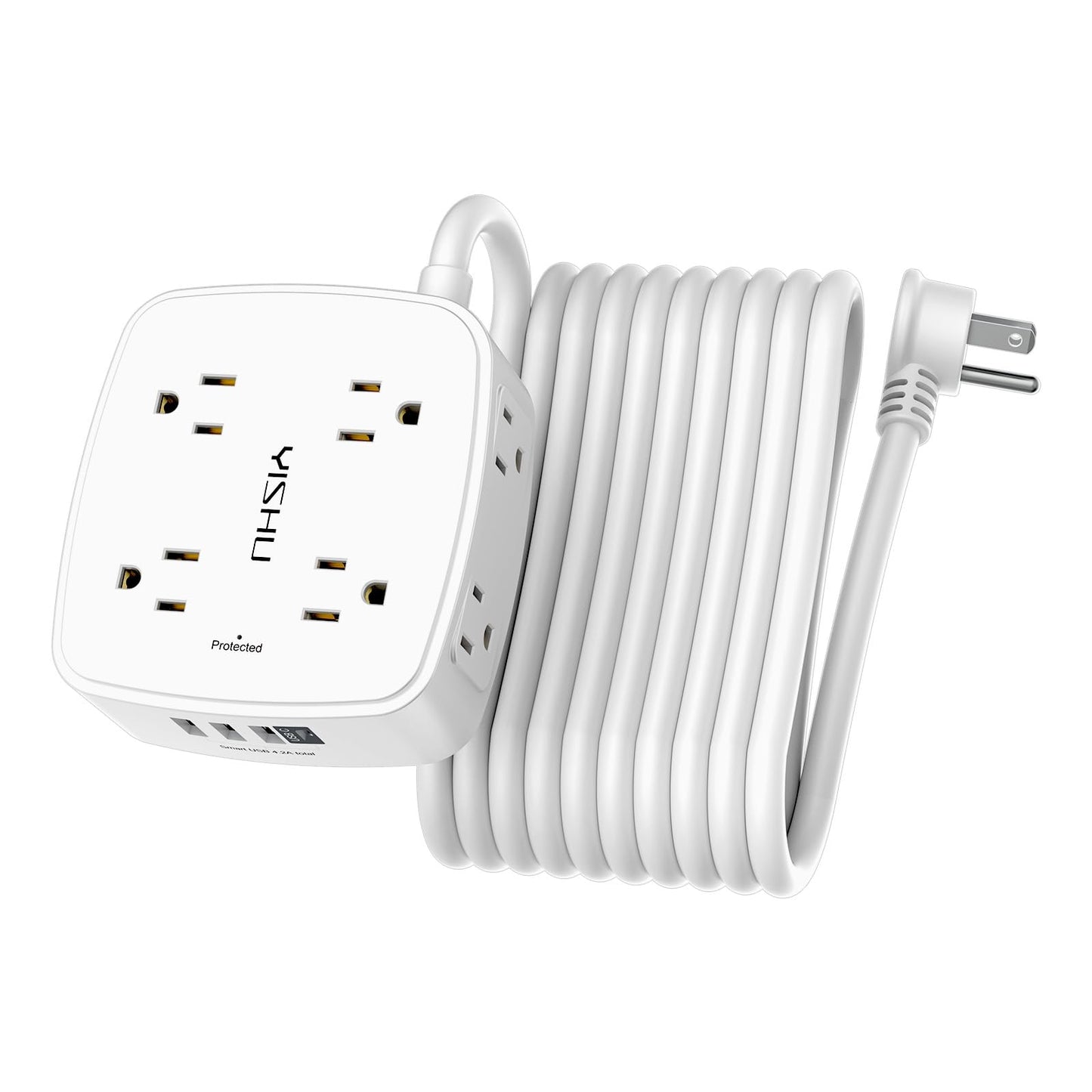 6 Ft Surge Protector Power Strip - 8 Widely Outlets with 4 USB Ports, 3 Side Outlet Extender with 6 Feet Extension Cord, Flat Plug, Wall Mount, Desk USB Charging Station, ETL,White