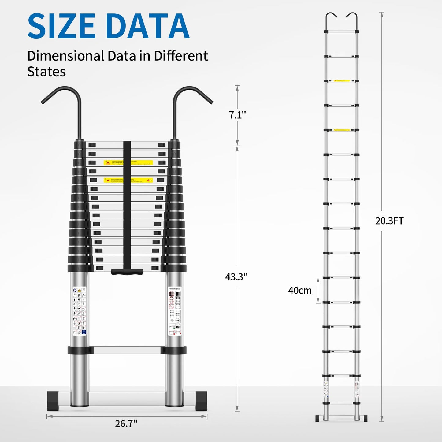 Telescoping Ladder,12.5 FT Extension Ladder, Heavy Duty 330lbs Max Capacity, Multi-Purpose Collapsible Ladder for RV or Outdoor Work