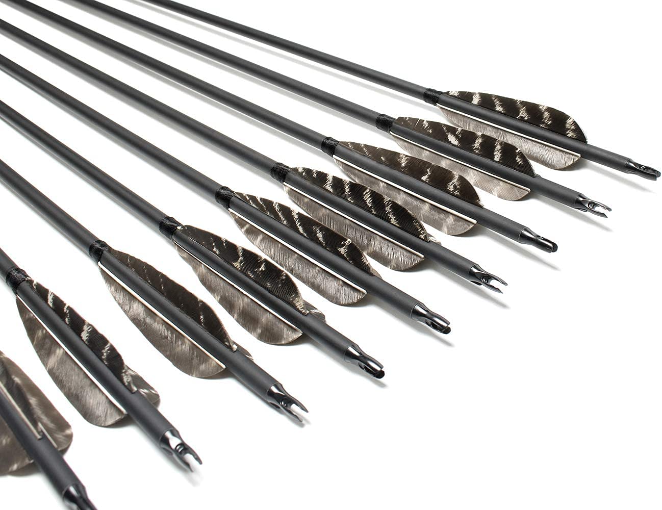 31Inch Carbon Arrow, Practice Hunting Arrows, Camo Turkey Feather Fletching, Arrows for Compound & Recurve Bow with Removable Tips Adjustable Nocks