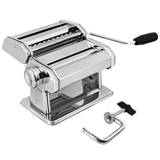 GOURMEX Stainless Steel Manual Pasta Maker Machine | With Adjustable Thickness Settings | Perfect for Professional Homemade Spaghetti and Fettuccini | Includes Removable Handle and Clamp (Red)