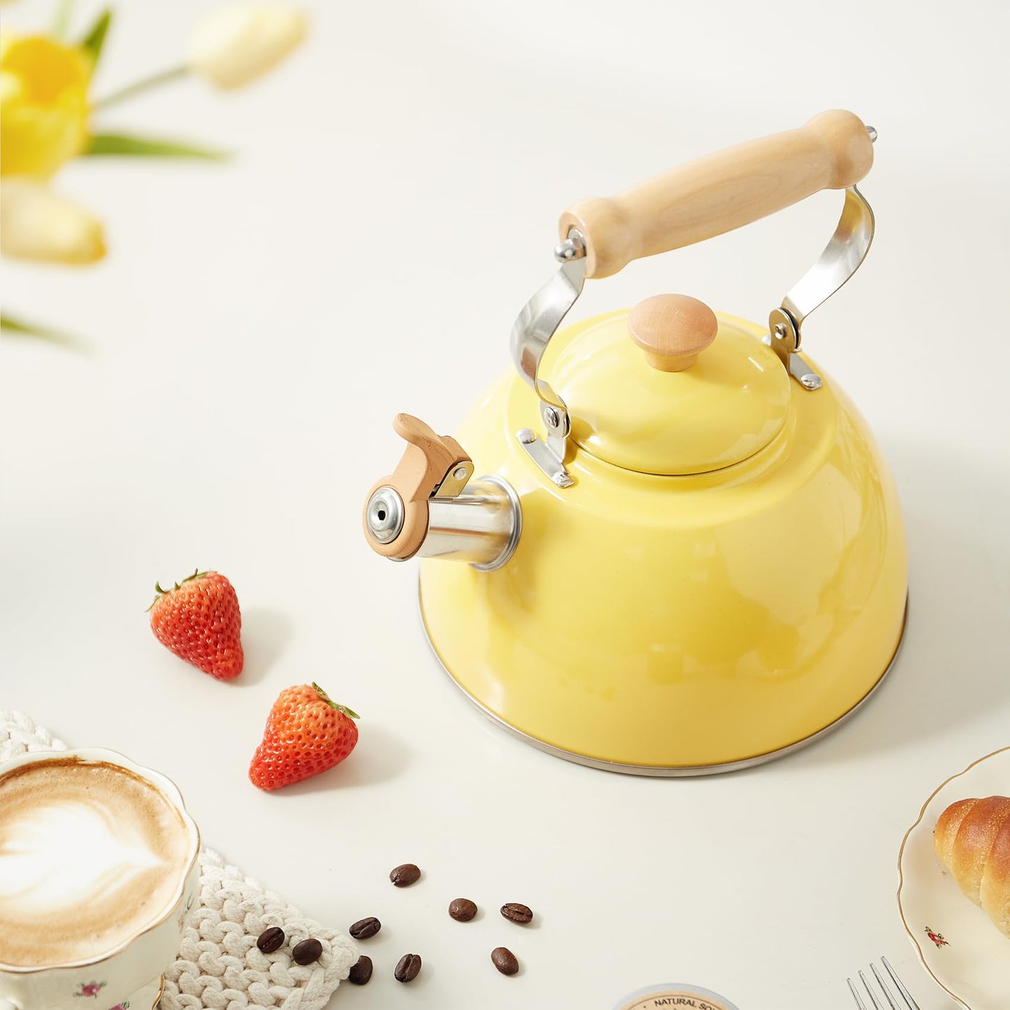 ROCKURWOK Tea Kettle, Tea Pot with Cool Touch Ergonomic Handle, Teapot Food Grade Stainless Steel, Tea Kettle Stovetop, Kettle Teapot, Whistling Tea Kettle, Small Tea Kettle, 1.6 Quart (Green)