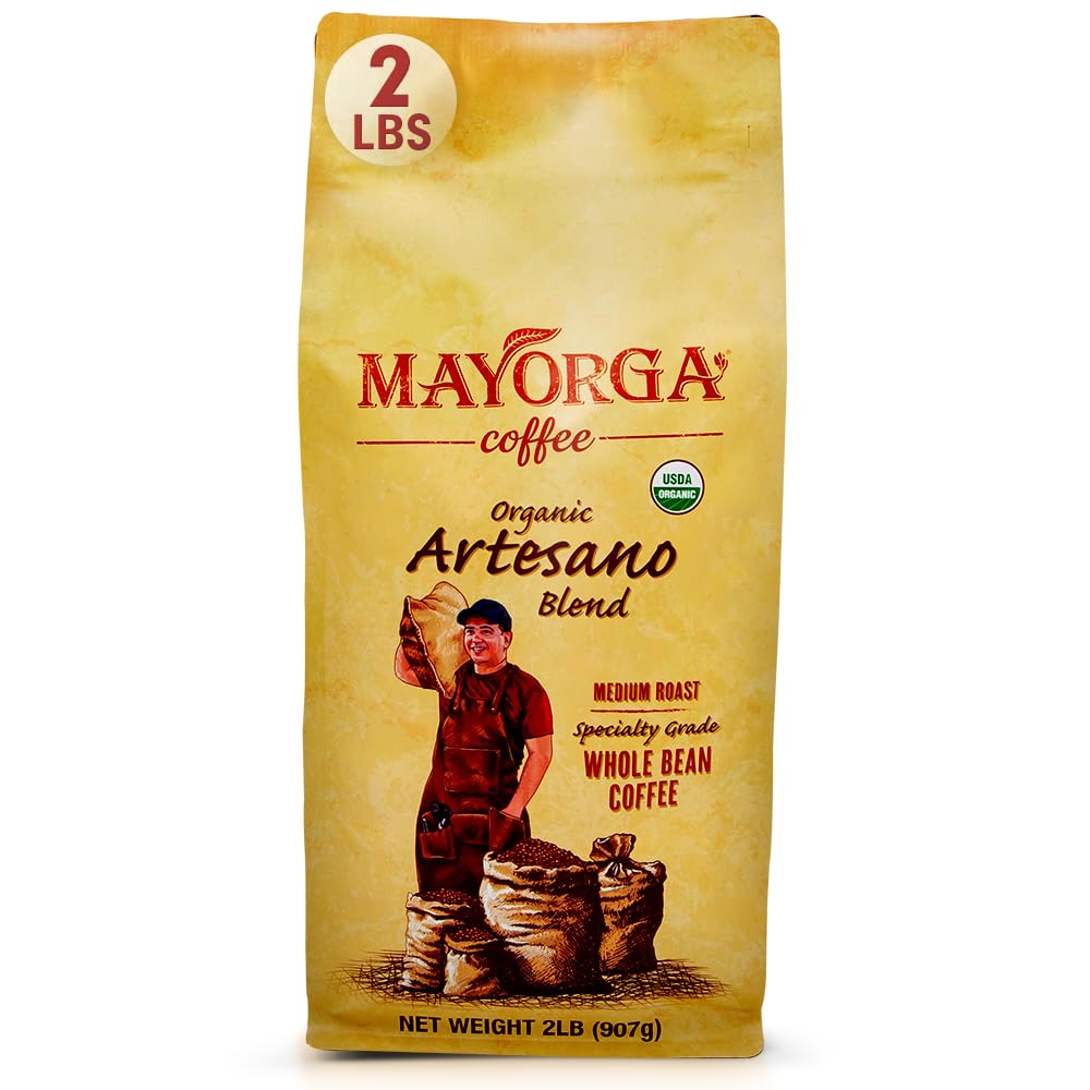 Mayorga Organic Coffee 2lb Mayan Blend - Medium Roast Whole Bean Coffee Specialty Grade, 100% Arabica, Slow Roasted, Chocolate and Floral Flavor with Low Acidity - USDA Organic, Non-GMO, Kosher