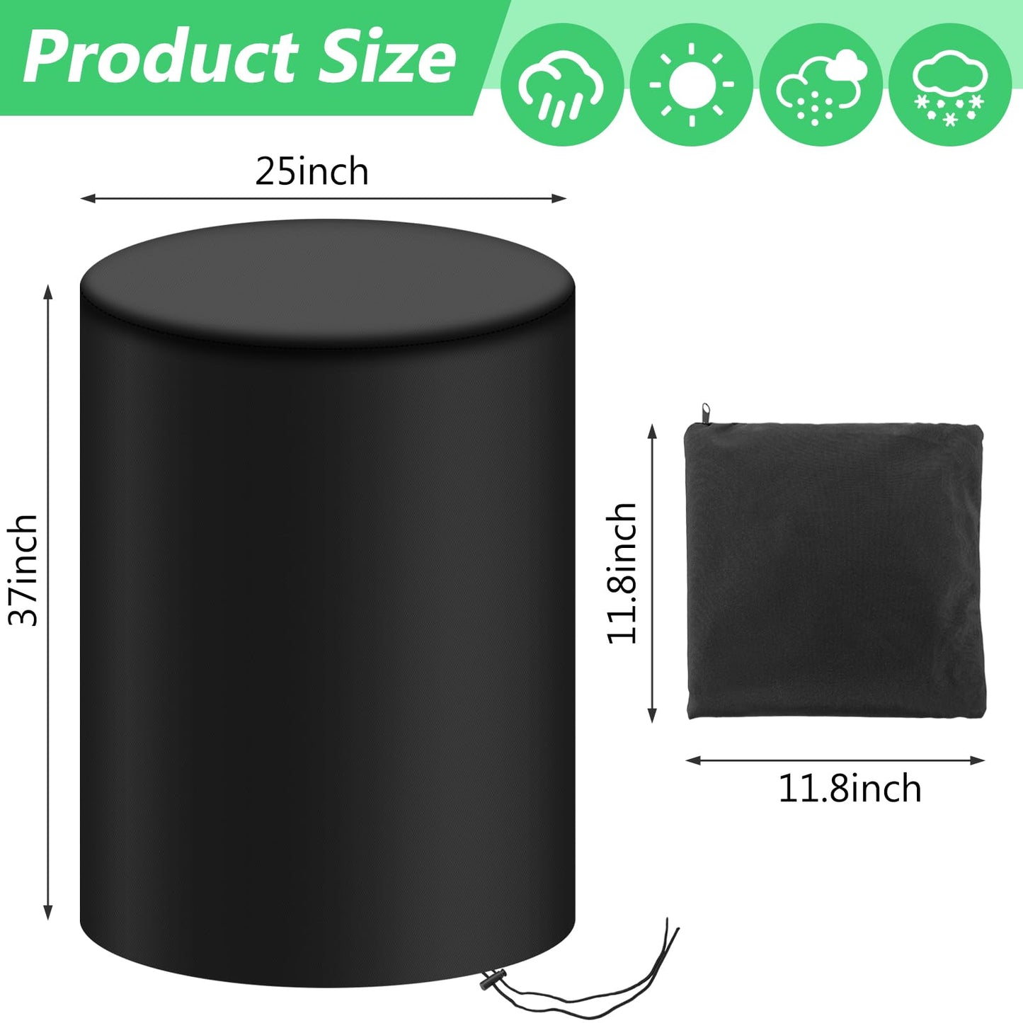 55 Gallon Rain Barrel Cover 420D Water Storage Barrel Cover Oxford Cloth 25 x 37 Inch Outdoor Waterproof Rain Snow Bucket Cover with Drawstring, UV Protection, Anti Dust (Black)