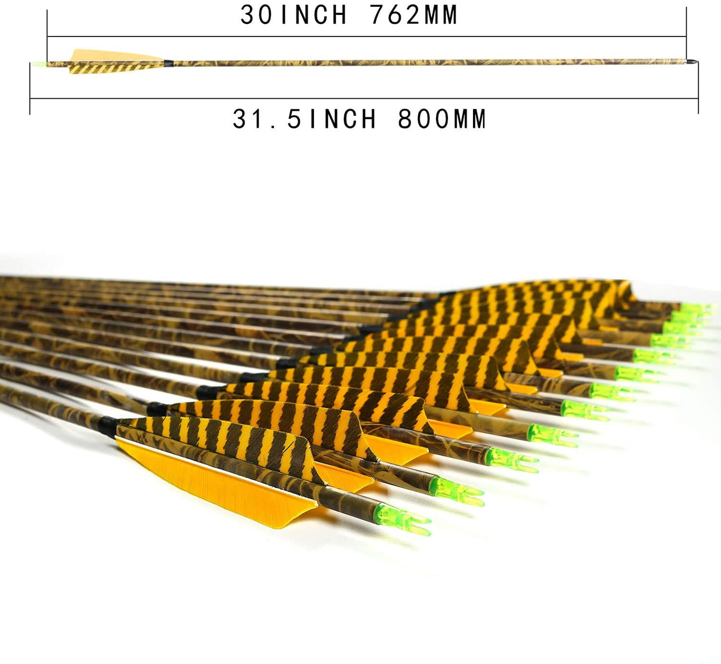 31Inch Carbon Arrow, Practice Hunting Arrows, Camo Turkey Feather Fletching, Arrows for Compound & Recurve Bow with Removable Tips Adjustable Nocks