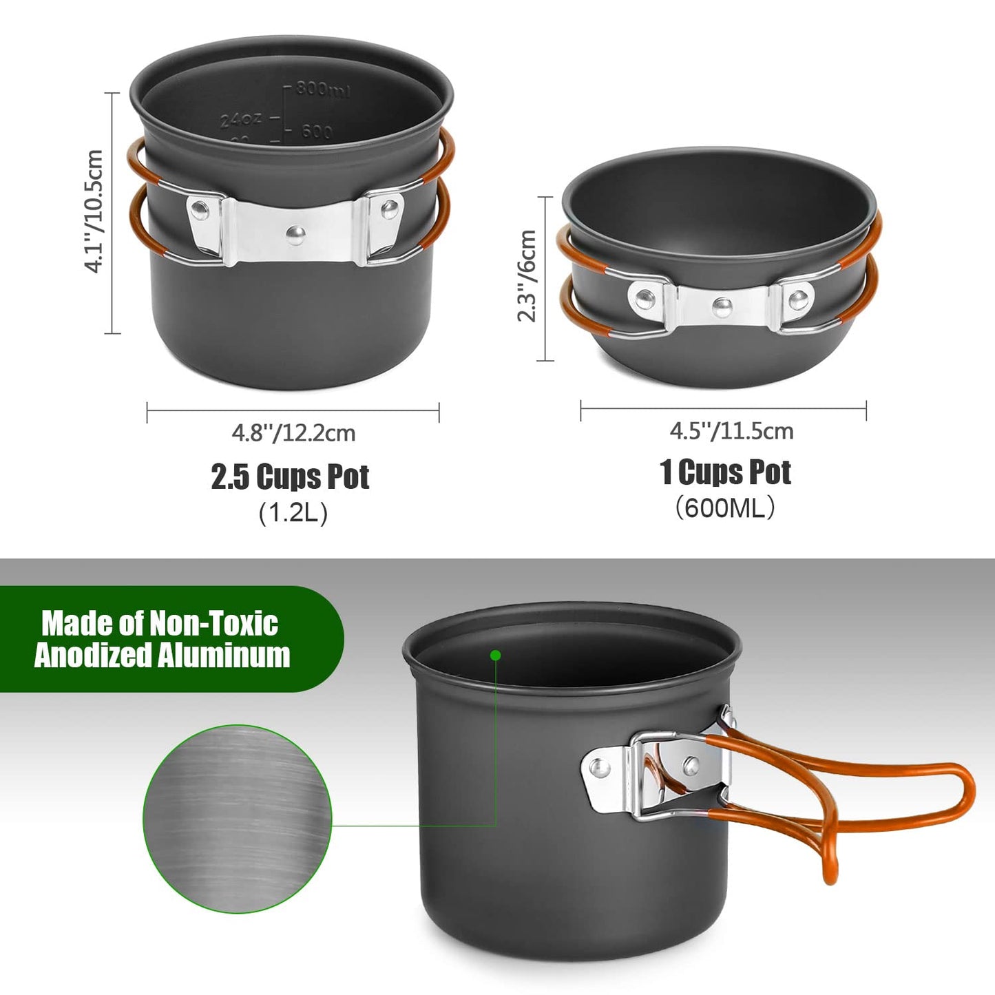 Odoland Camping Cookware Stove Carabiner Canister Stand Tripod and Stainless Steel Cup, Tank Bracket, Fork Spoon Kit for Backpacking, Outdoor Camping Hiking and Picnic