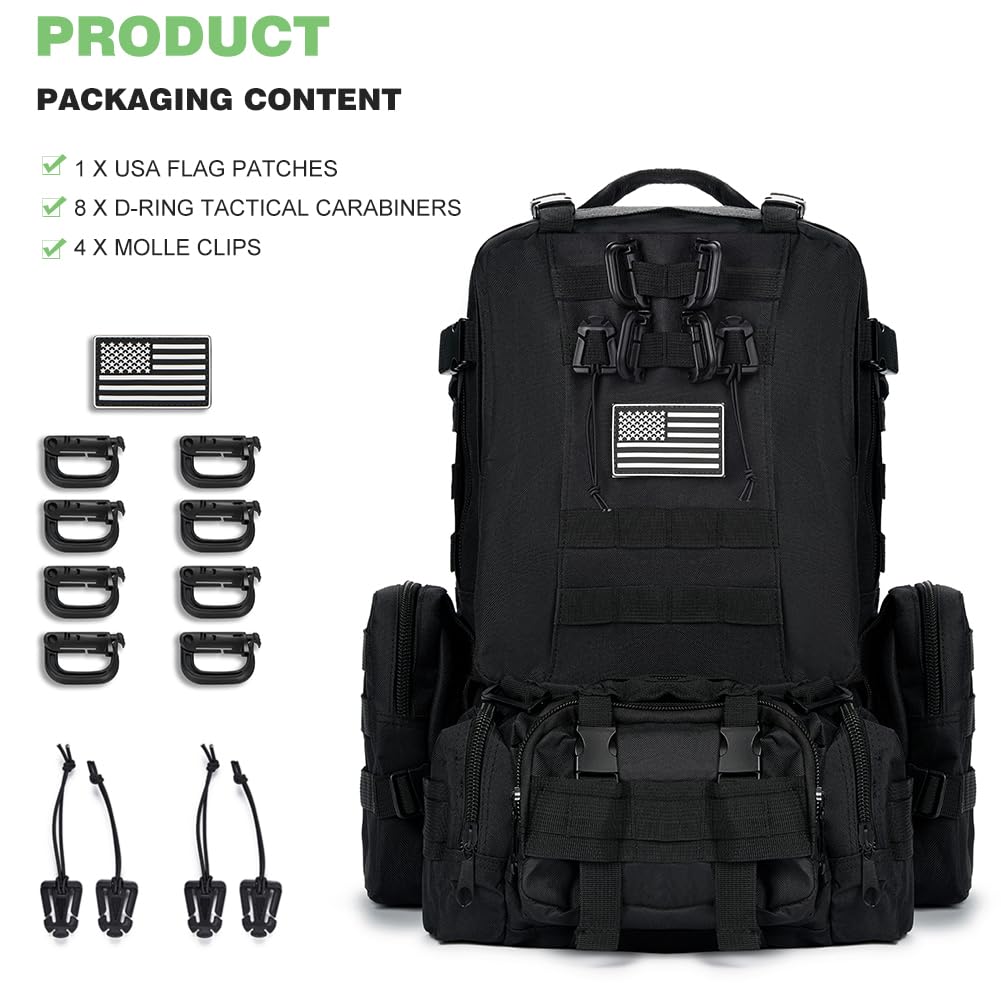 Large Military Tactical Backpack for Men, 40-50L Backpacks for Women, Bug out Bag Army 3 Days Assault Pack Bags Rucksack with Molle System Black Camouflage-2
