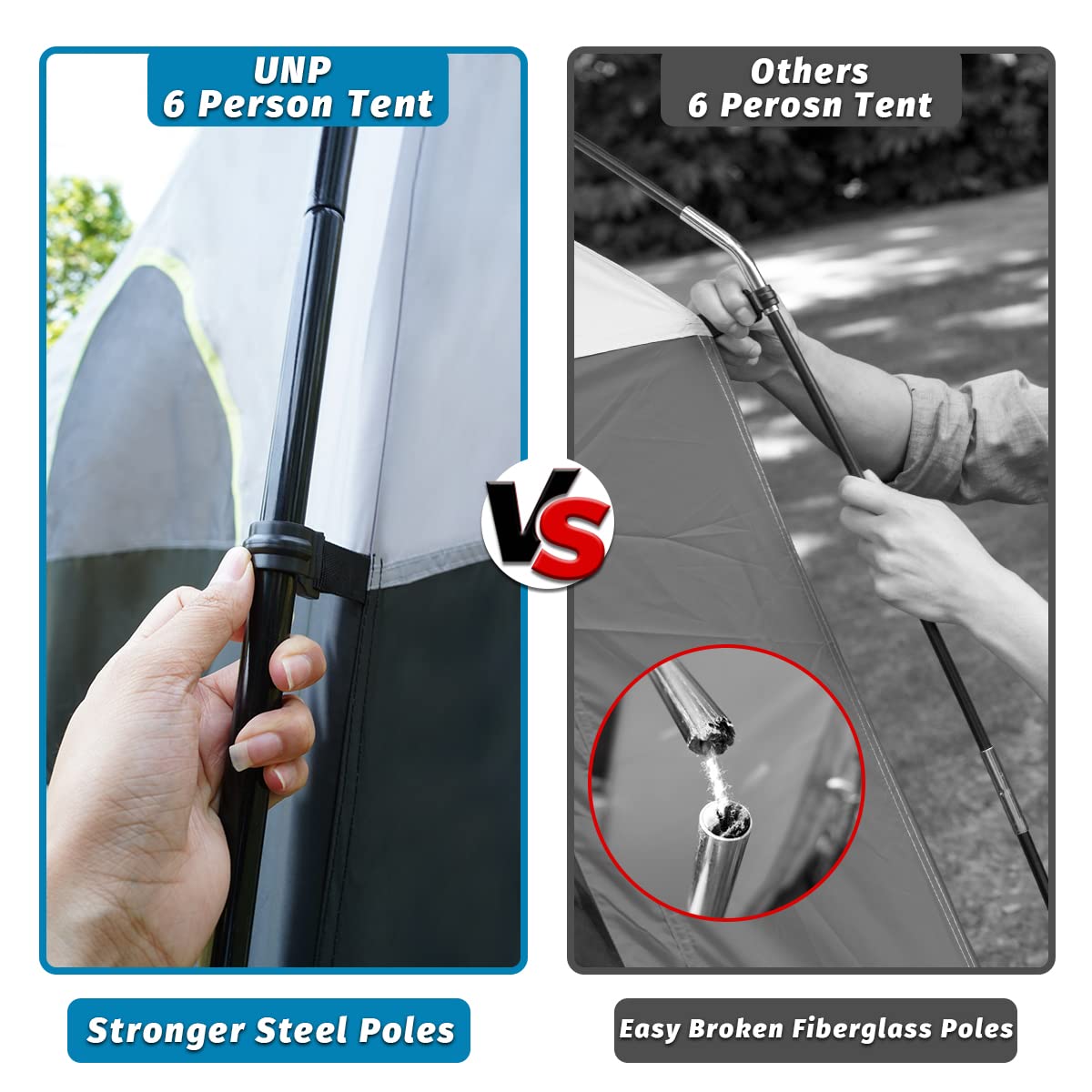 UNP Tents 6 Person Waterproof Windproof Easy Setup,Double Layer Family Camping Tent with 1 Mesh Door & 5 Large Mesh Windows -10'X9'X78in(H)