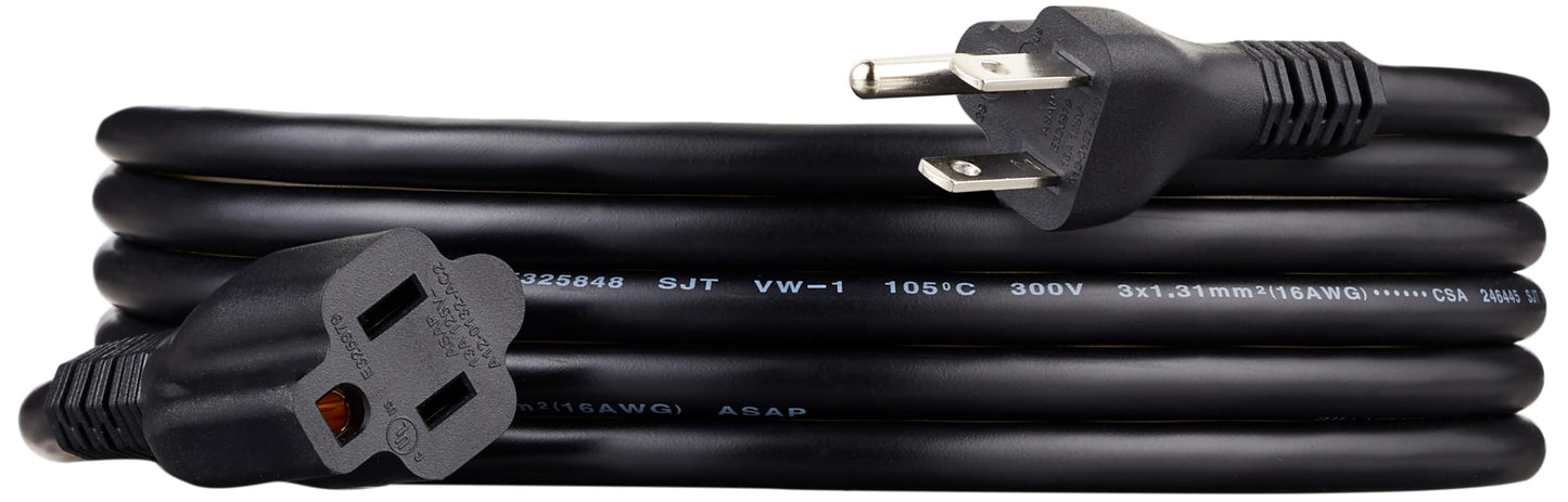 Extension Cord, 20 Ft, 3 Prong Outlet Extender, Indoor Extension Cord, 13 Amps, 125V, Black