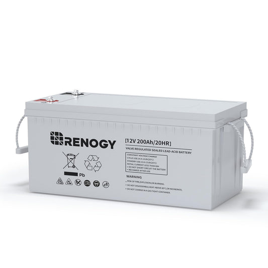 Renogy Deep Cycle AGM Battery 12 Volt 200Ah, 3% Self-Discharge Rate, 2000A Max Discharge Current, Safe Charge Most Home Appliances for RV, Camping, Cabin, Marine and Off-Grid System, Maintenance-Free