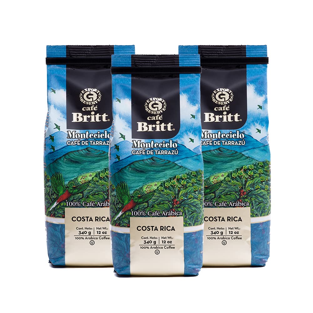 Café Britt® - Costa Rican Tres Rios Valdivia Coffee (12 oz.) (3-Pack) - Whole Bean, Arabica Coffee, Kosher, Gluten Free, 100% Gourmet & Medium Light Roast