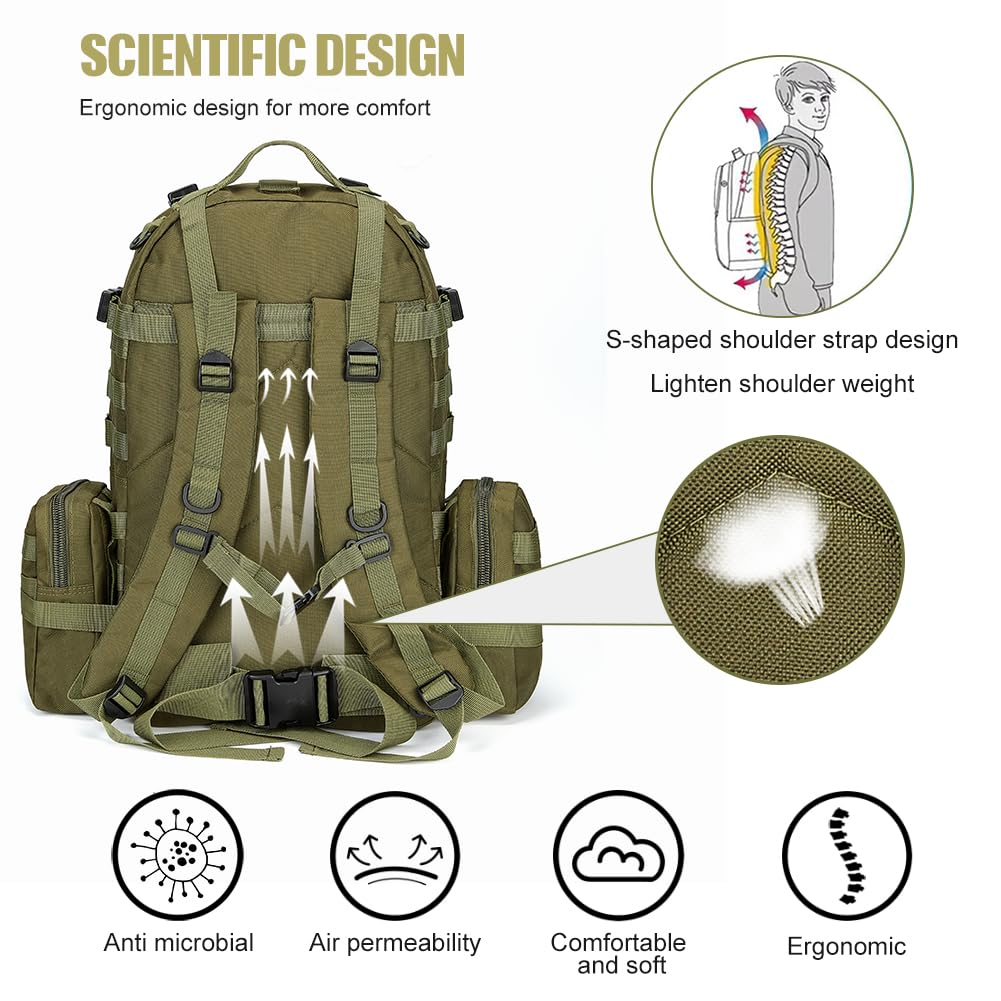 Large Military Tactical Backpack for Men, 40-50L Backpacks for Women, Bug out Bag Army 3 Days Assault Pack Bags Rucksack with Molle System Black Camouflage-2