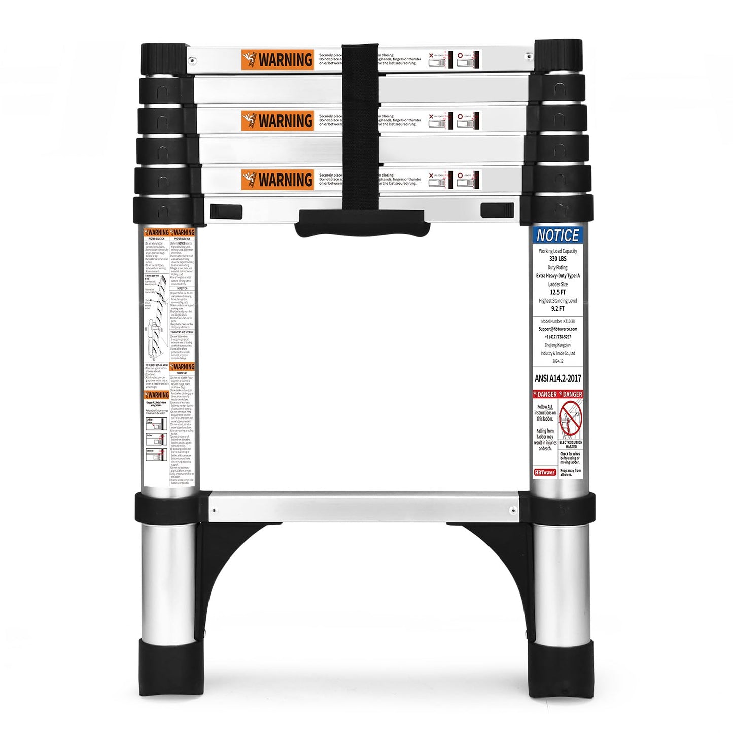 Telescoping Ladder, SocTone 12.5 FT Aluminum Lightweight Extension Ladder with 2 Triangle Stabilizers, Heavy Duty 330lbs Max Capacity, Multi-Purpose Collapsible Ladder for RV or Outdoor Work