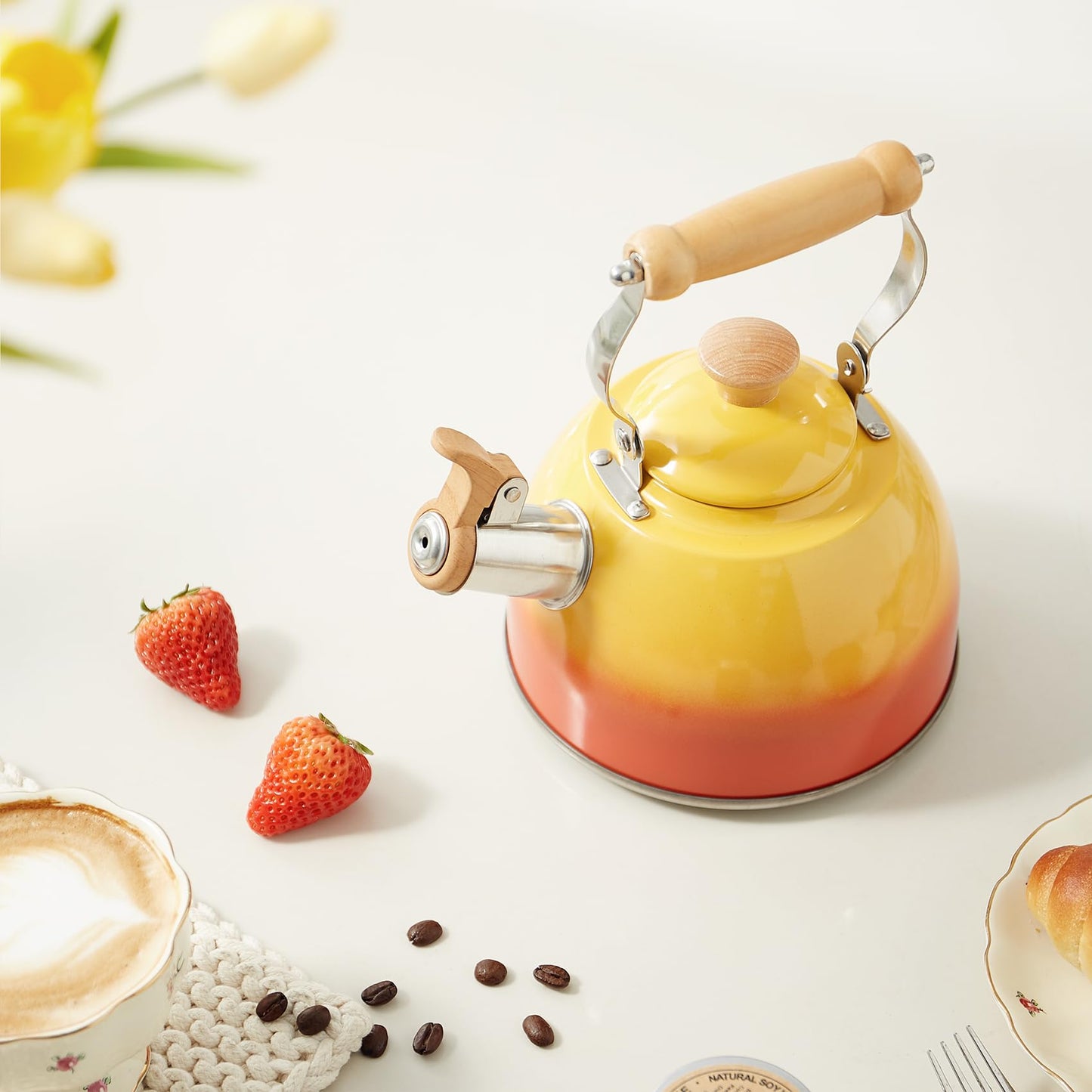 ROCKURWOK Tea Kettle, Tea Pot with Cool Touch Ergonomic Handle, Teapot Food Grade Stainless Steel, Tea Kettle Stovetop, Kettle Teapot, Whistling Tea Kettle, Small Tea Kettle, 1.6 Quart (Green)