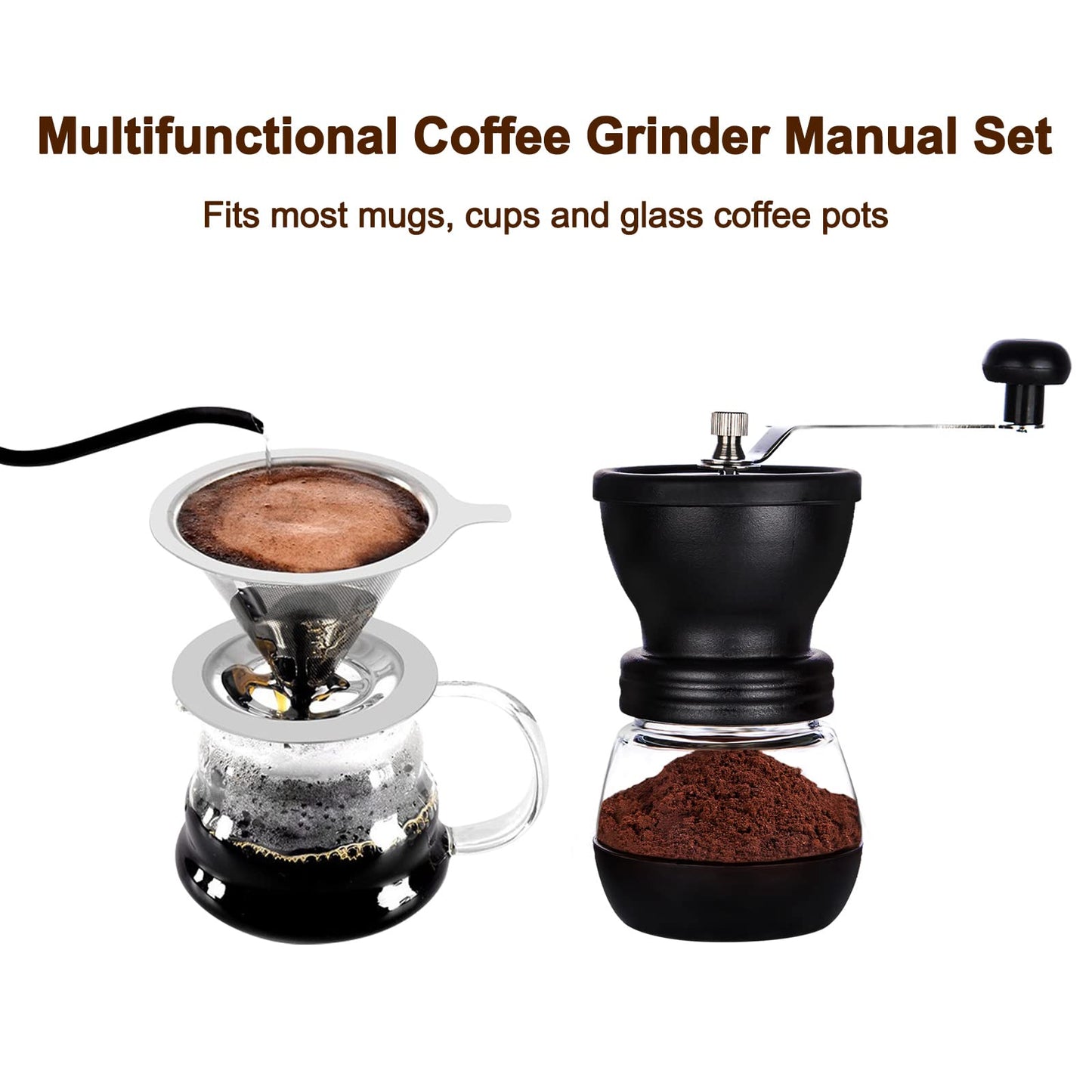 PARACITY Manual Coffee Bean Grinder with Ceramic Burr, Hand Coffee Grinder Mill Small with 2 Glass Jars( 11OZ per Jar) Stainless Steel Handle for Drip Coffee, Espresso, French Press, Turkish Brew