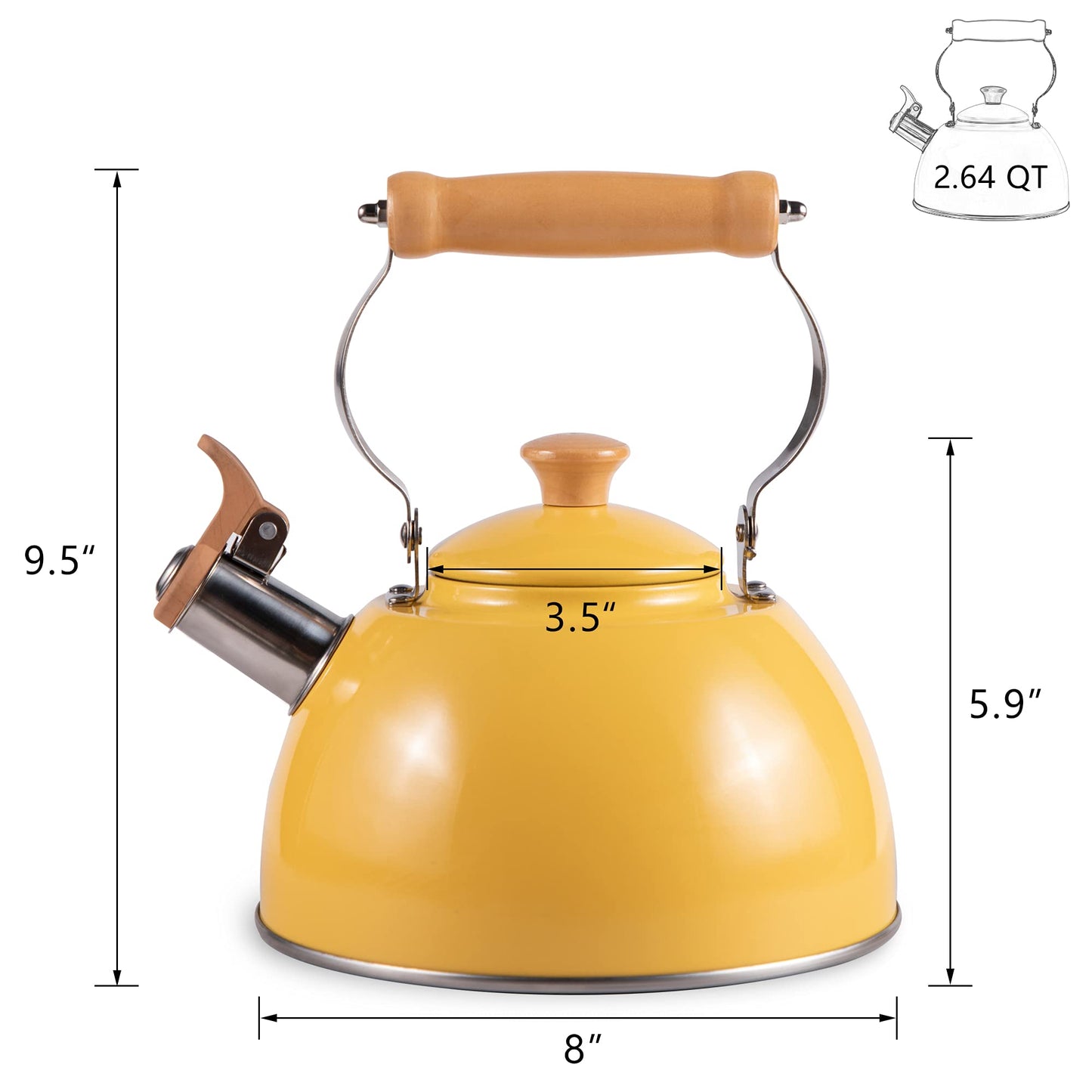 ROCKURWOK Tea Kettle, Tea Pot with Cool Touch Ergonomic Handle, Teapot Food Grade Stainless Steel, Tea Kettle Stovetop, Kettle Teapot, Whistling Tea Kettle, Small Tea Kettle, 1.6 Quart (Green)