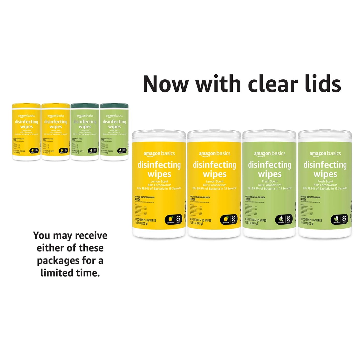 Amazon Basics Disinfecting Wipes, Lemon & Fresh Scent, Sanitizes, Cleans & Deodorizes, 255 Count (3 Packs of 85)