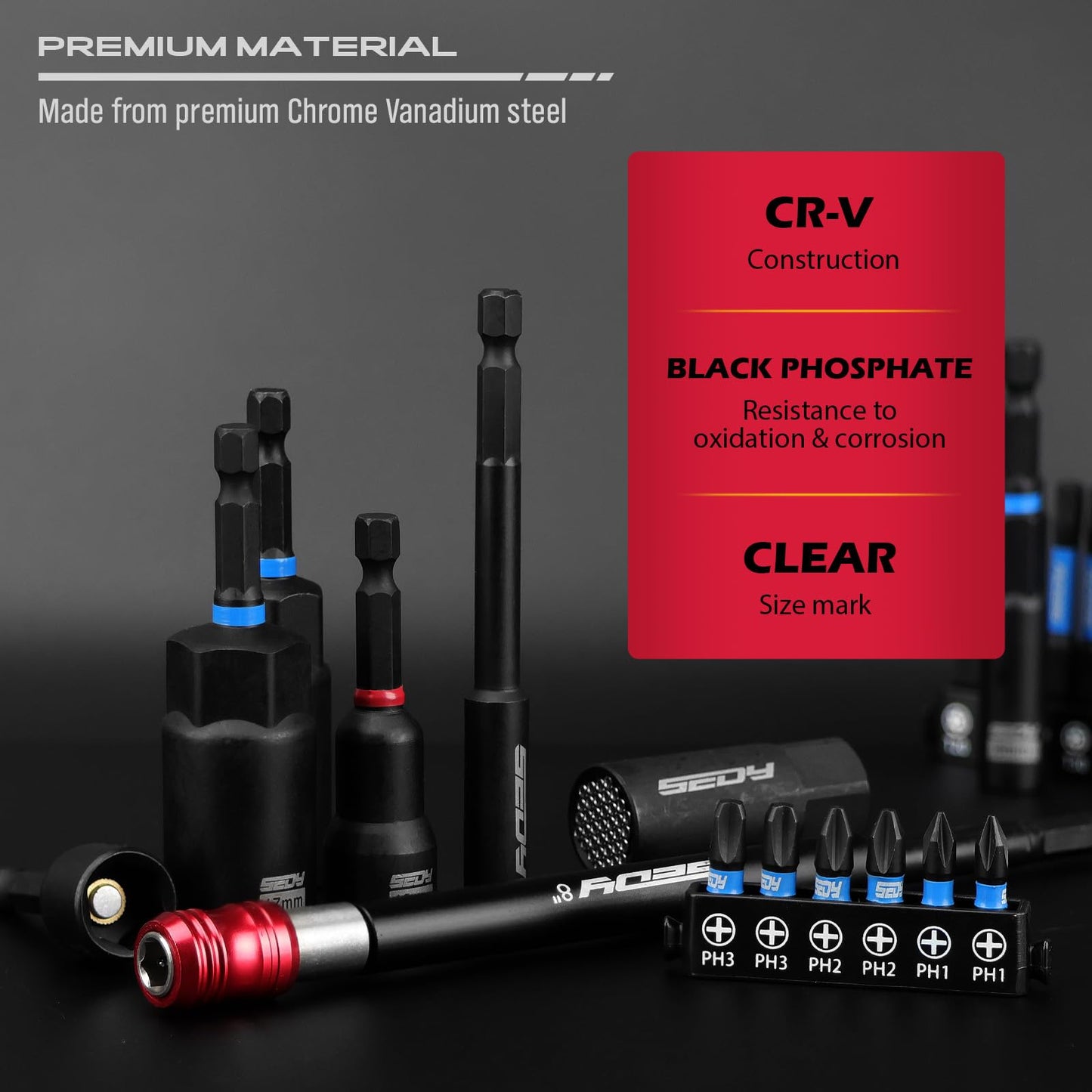 41-Piece Premium 1/4" Drive Magnetic Impact Nut Driver Set Metric & SAE Standard & Deep with Socket Adapters, 2-in-1 Ratchet Wrench, Wing Nut Driver, Universal Sockets, Quick Release Bit Holder