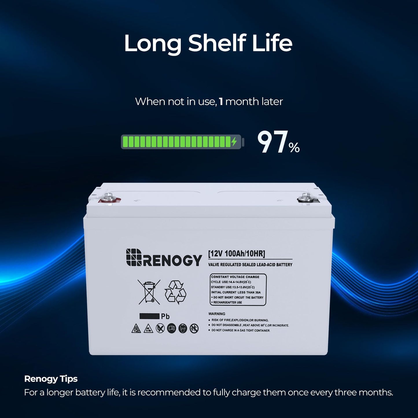 Renogy Deep Cycle AGM Battery 12 Volt 200Ah, 3% Self-Discharge Rate, 2000A Max Discharge Current, Safe Charge Most Home Appliances for RV, Camping, Cabin, Marine and Off-Grid System, Maintenance-Free