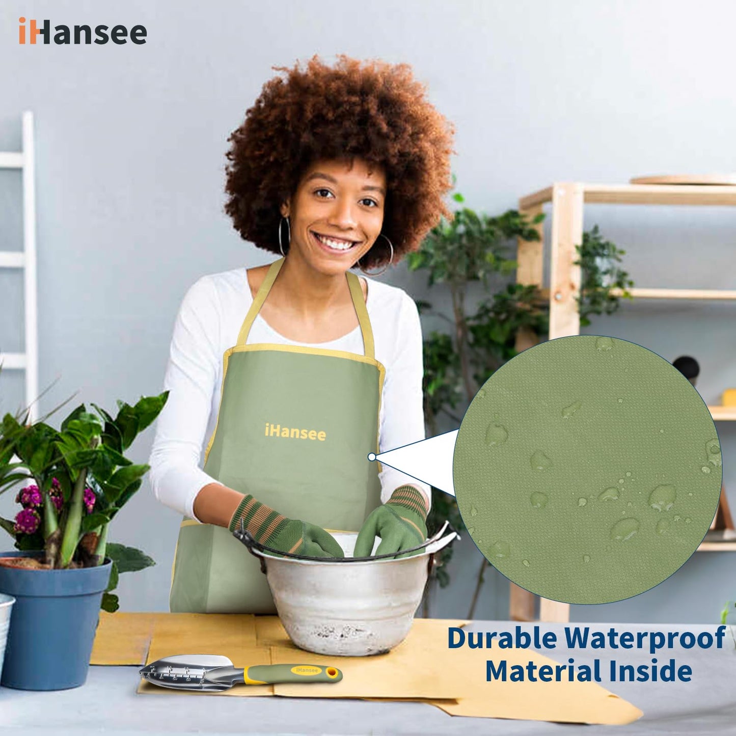 Brown Gardening Tools Set 12-Piece, Heavy Duty Garden Hand Tool Kit with Non-Slip Ergonomic Handle, Storage Tote Bag, Garden Apron, Gloves and Kneeling Pad, Gardening Gifts for Women Men Plant Lover