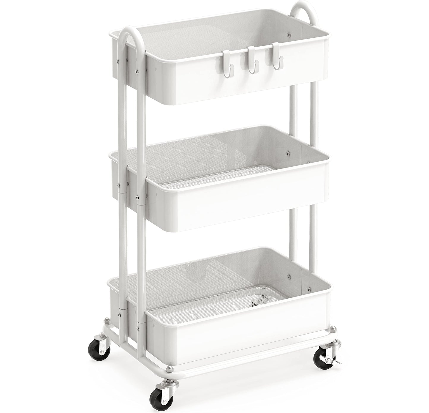 Simple Houseware 3-Tier Heavy Duty Metal Utility Rolling Cart, White