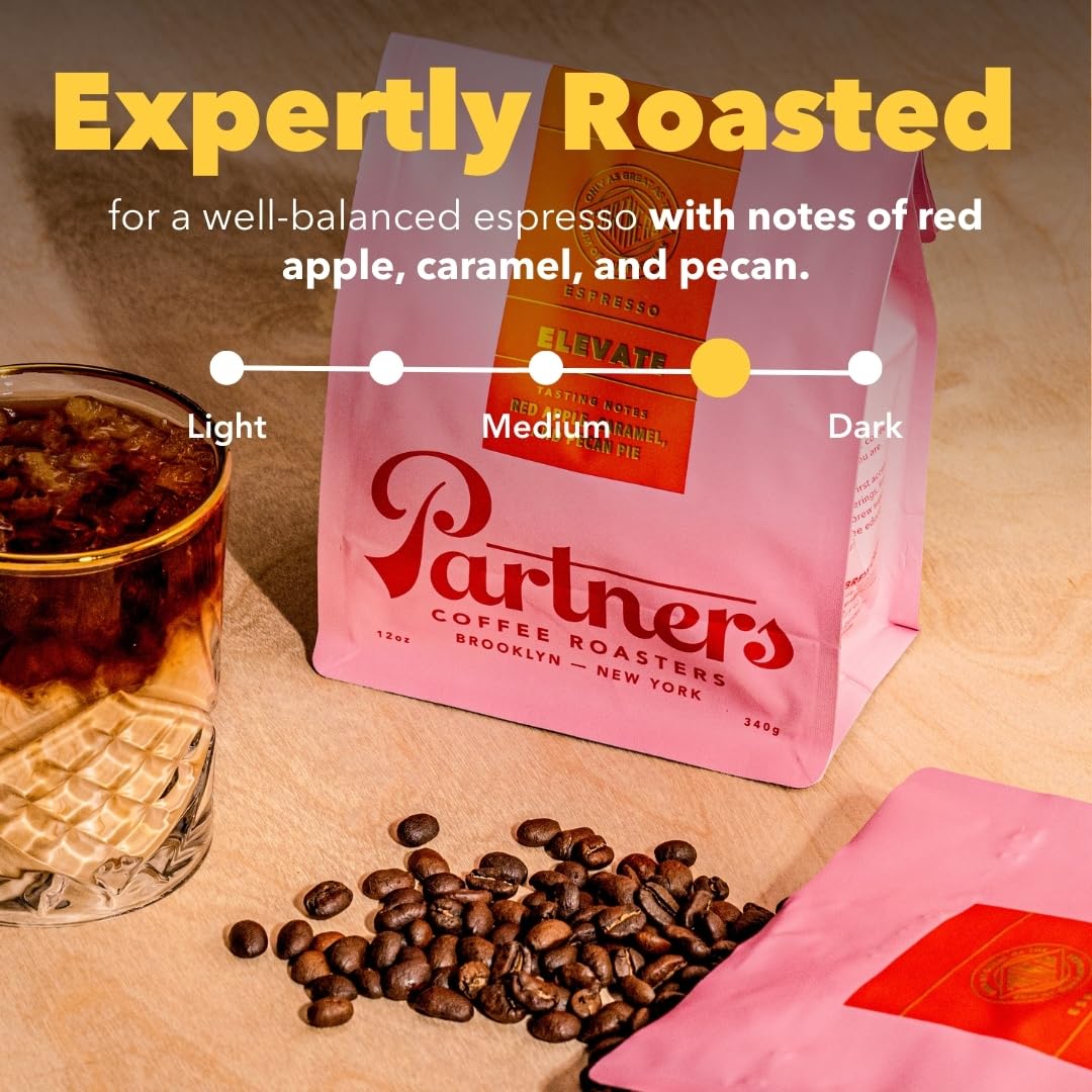 PARTNERS COFFEE ROASTERS - Whole Bean Coffee (Flatiron - Espresso, Medium-Dark Roast) 12oz - Classic Blend, Tastes Like Home - Dark Chocolate, Praline, Dates - Coffee Beans - Roasted in New York City
