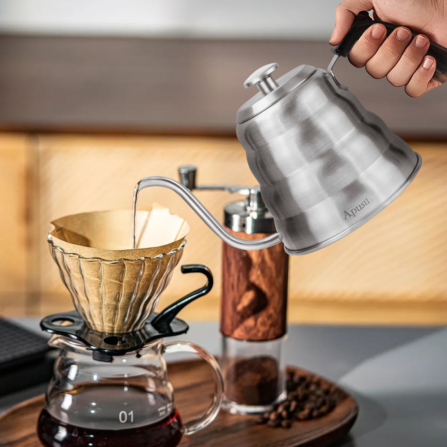 Tea Kettle with Thermometer Pot Black Stovetop Tea Kettle 40 oz 1200ml Gooseneck Kettle Teapot Pour Over Coffee Kettle with Thermometer,40oz,Black,1Pack