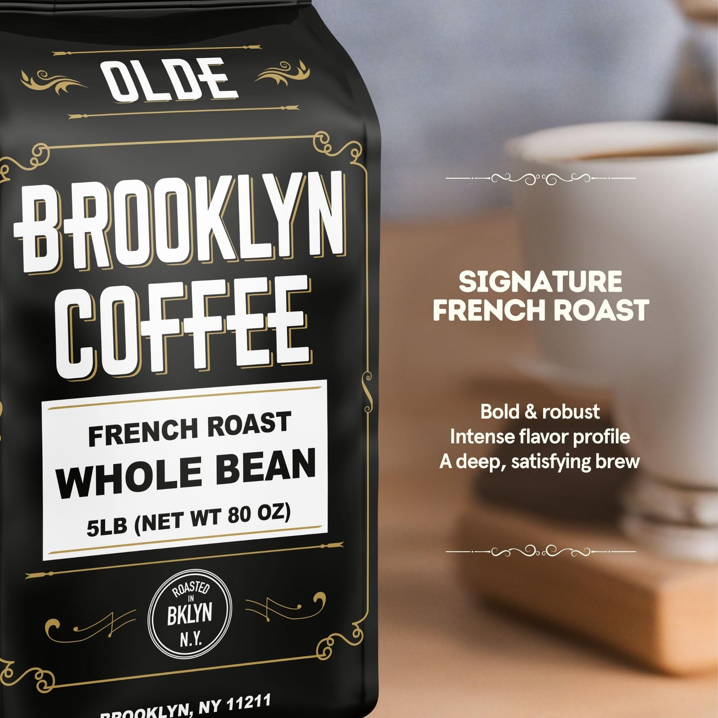 BROOKLYN COFFEE Whole Bean, Italian Dark Roast (5lb) Extra Strong, Delicious Taste, Heavenly Aroma - Fresh Bulk Coffee Beans Roasted Weekly in NYC