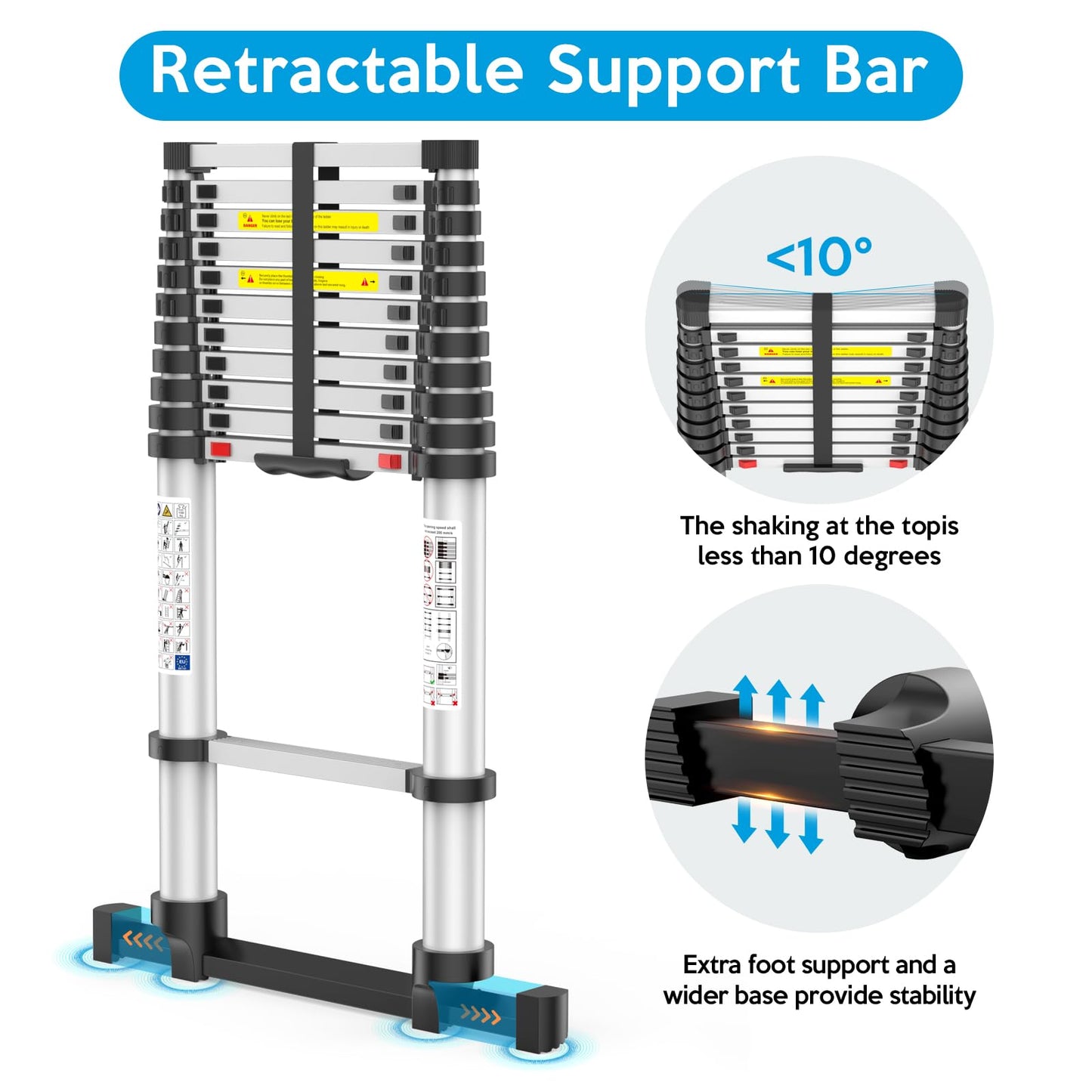 Telescoping Ladder,12.5 FT Extension Ladder, Heavy Duty 330lbs Max Capacity, Multi-Purpose Collapsible Ladder for RV or Outdoor Work