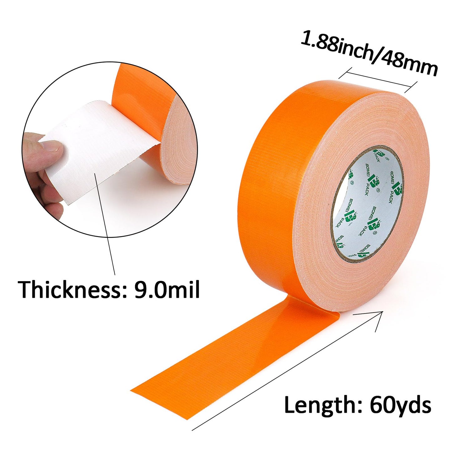 BOMEI PACK Green Duct Tape, 3Rolls Heavy Duty Strong Industrial Color Duct Tape 9mil x 1.88inch x 30yds for Packing and Repairing