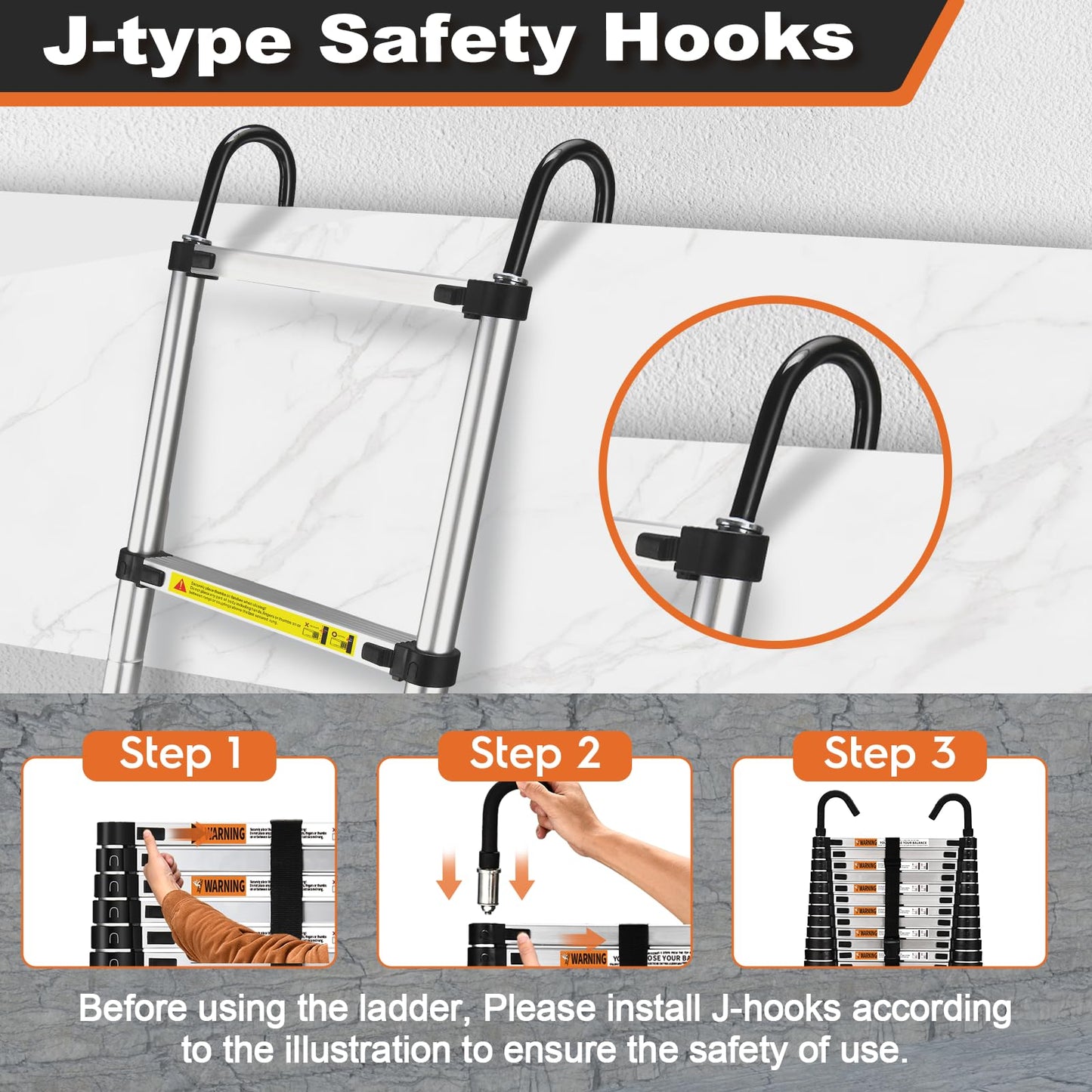 Telescoping Ladder, SocTone 12.5 FT Aluminum Lightweight Extension Ladder with 2 Triangle Stabilizers, Heavy Duty 330lbs Max Capacity, Multi-Purpose Collapsible Ladder for RV or Outdoor Work