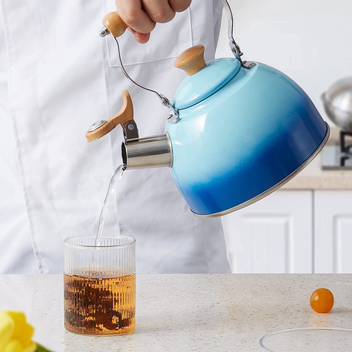 ROCKURWOK Tea Kettle, Tea Pot with Cool Touch Ergonomic Handle, Teapot Food Grade Stainless Steel, Tea Kettle Stovetop, Kettle Teapot, Whistling Tea Kettle, Small Tea Kettle, 1.6 Quart (Green)