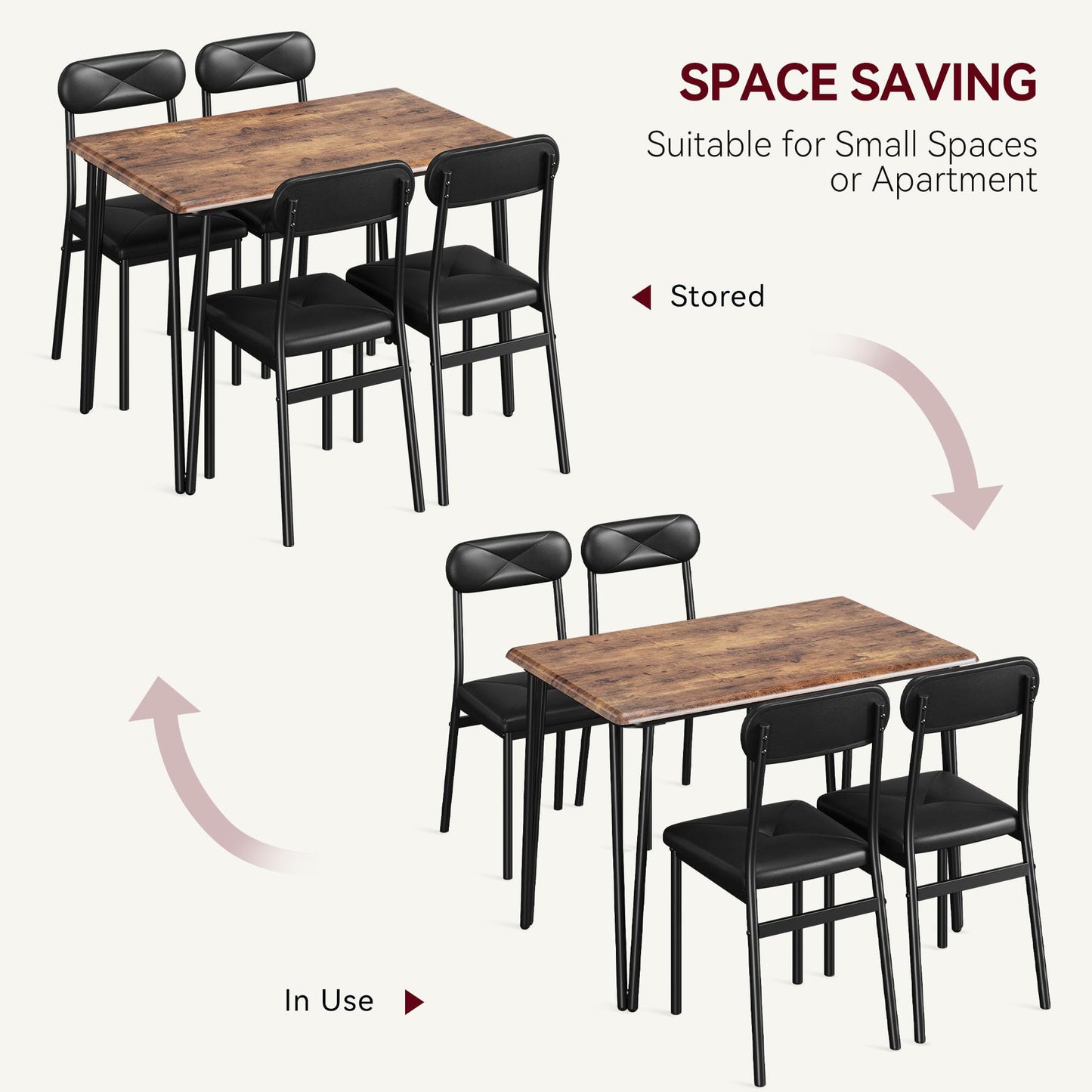 IDEALHOUSE Dining Table for 2-Small Square Kitchen Dining Dinner Room Tables Set,Space Saving Wood Modern Dinette Accent Furniture for Breakfast Nook, (Dark, Table with 2 Upholstered Chairs)