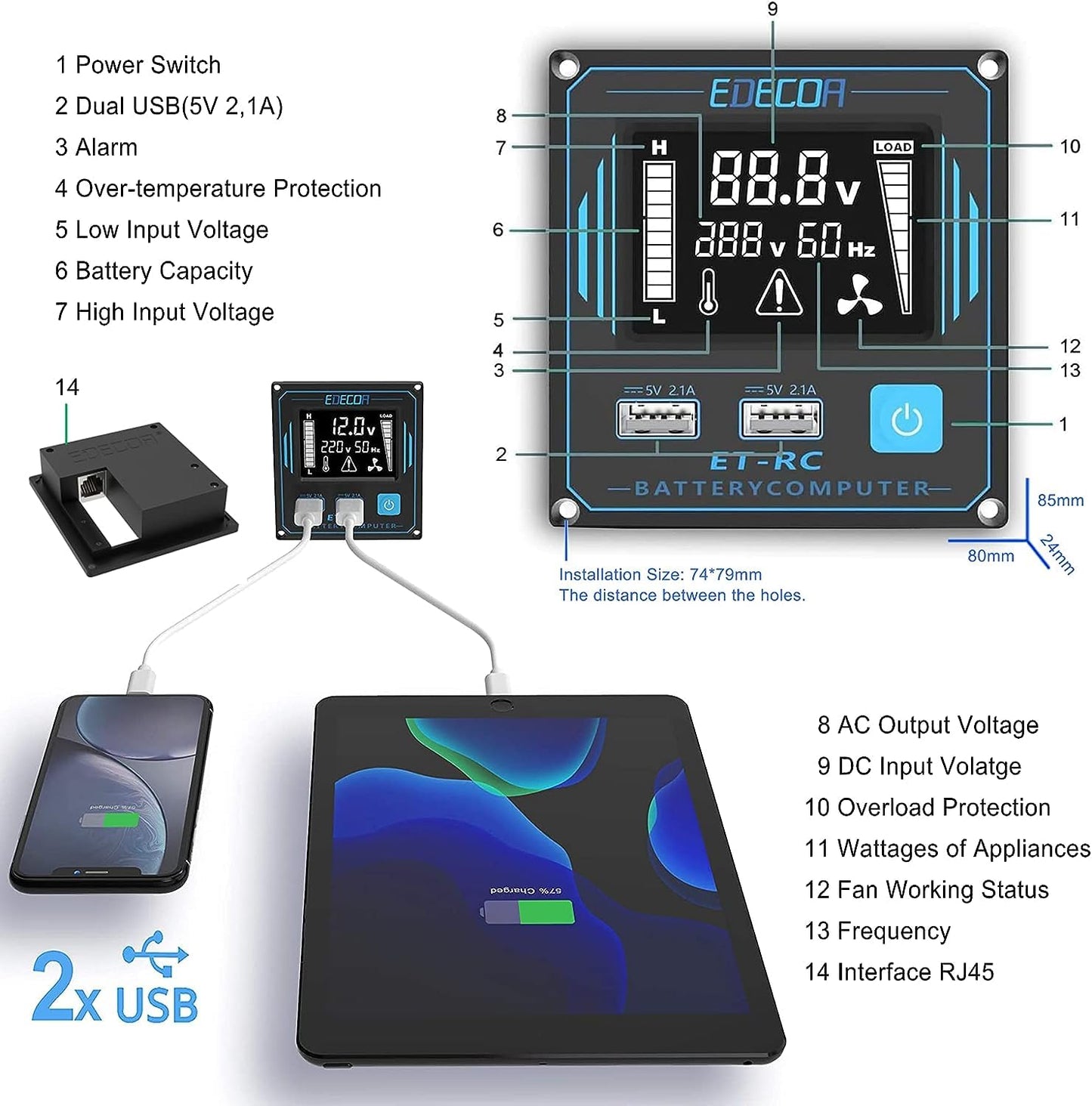 EDECOA Pure Sine Wave Power Inverter 3500W DC 12V to AC 120V with LCD Display and Remote Controller 4 AC Outlets and 1 Terminal Block
