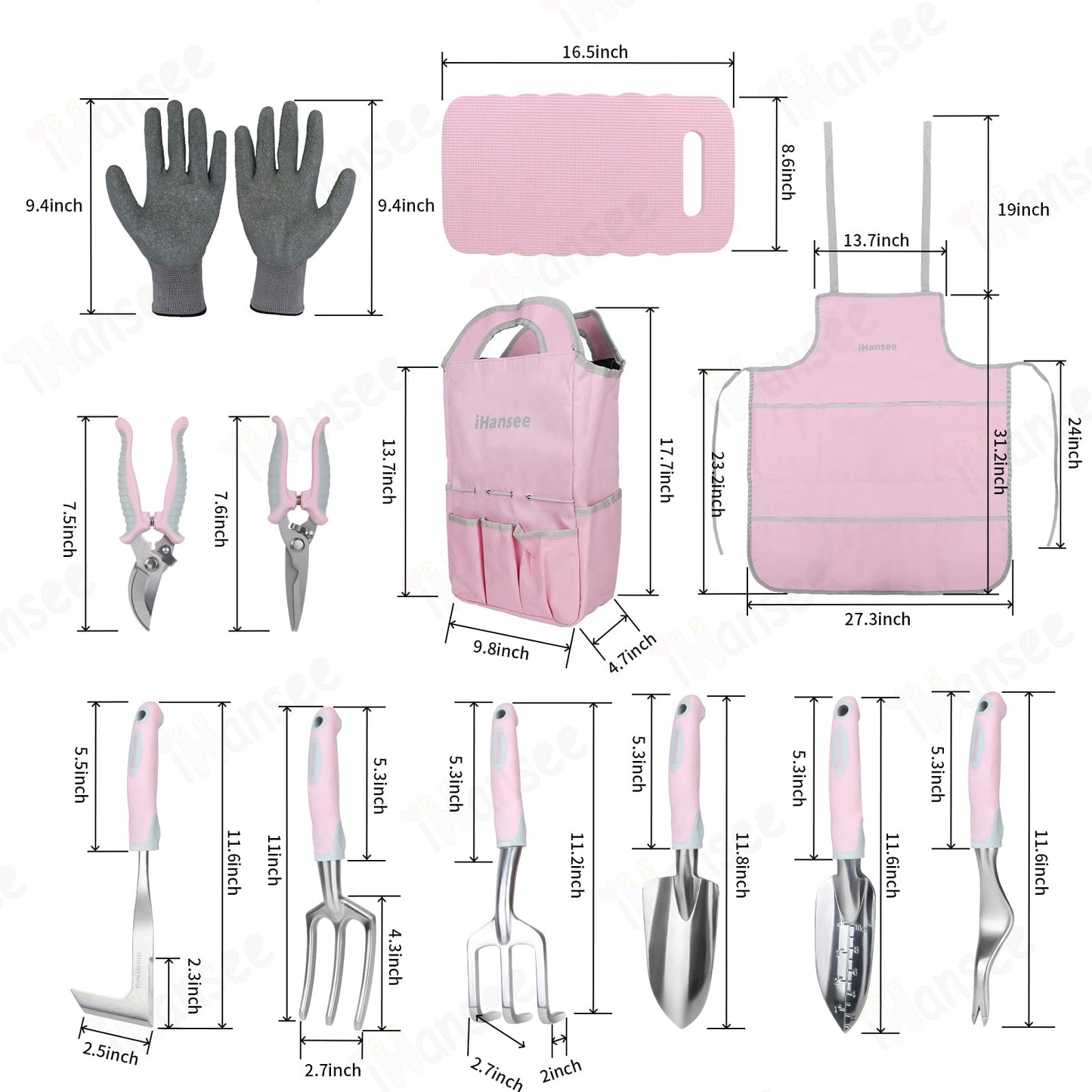 Brown Gardening Tools Set 12-Piece, Heavy Duty Garden Hand Tool Kit with Non-Slip Ergonomic Handle, Storage Tote Bag, Garden Apron, Gloves and Kneeling Pad, Gardening Gifts for Women Men Plant Lover