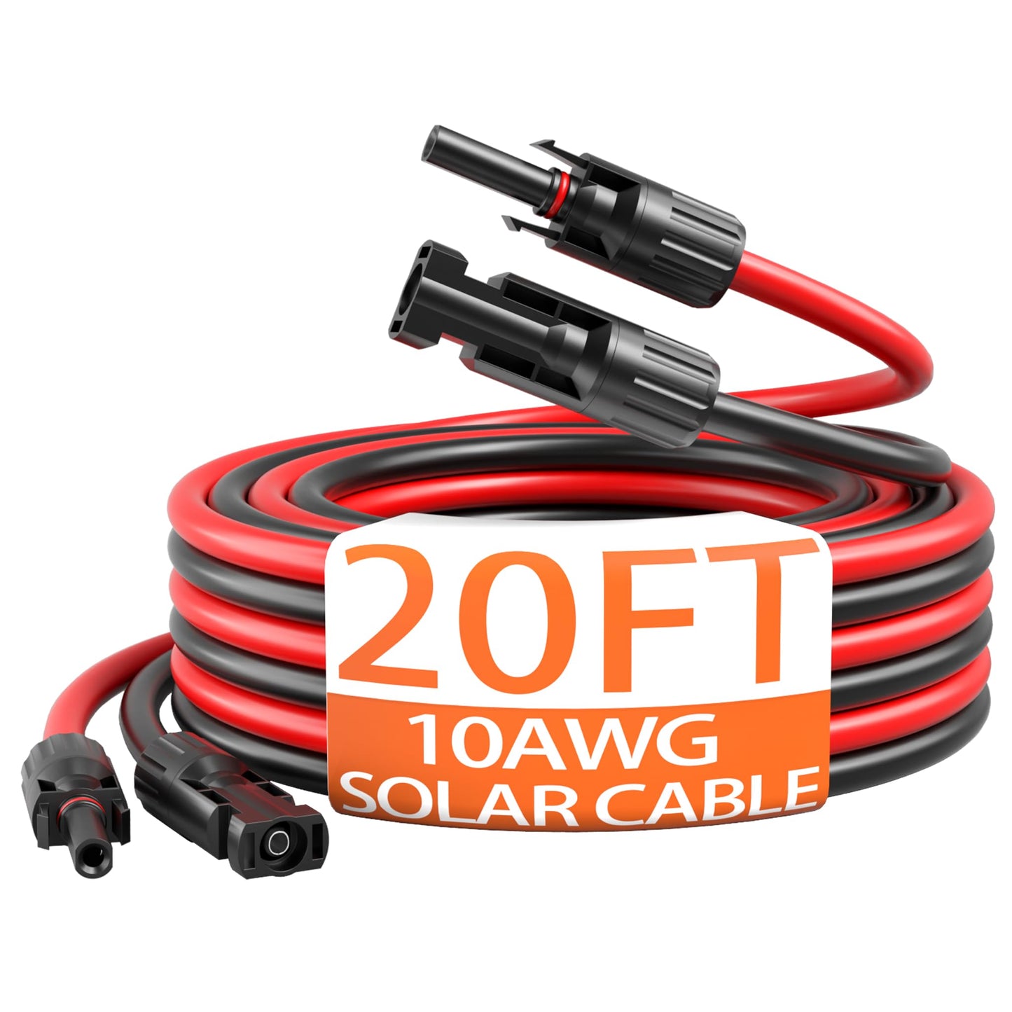 10AWG Solar Cable with Pair of Connectors Solar Panel Adaptor Kit Tool, Extension Cable,10 Gauge Wire,Red and Black(20FT Red + 20FT Black)