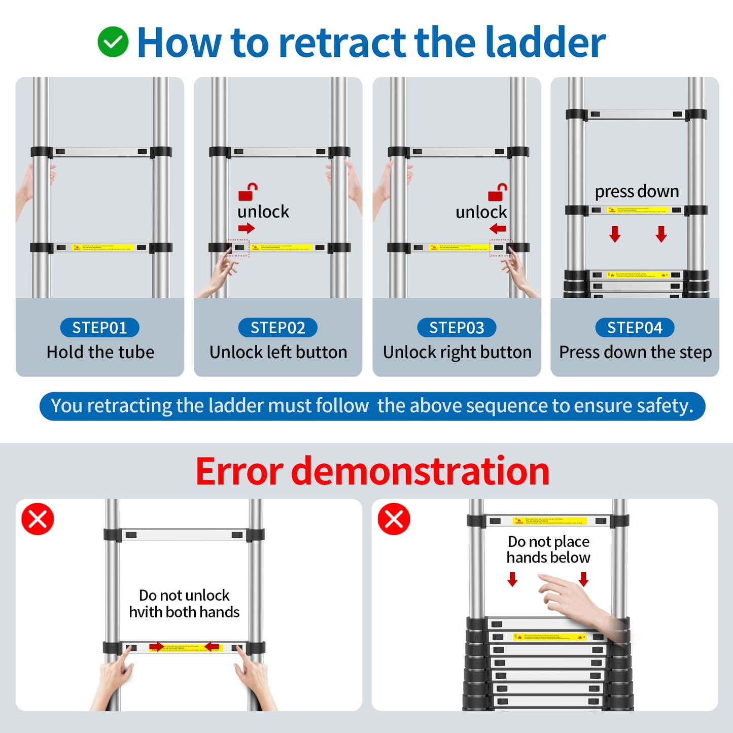 Telescoping Ladder,12.5 FT Extension Ladder, Heavy Duty 330lbs Max Capacity, Multi-Purpose Collapsible Ladder for RV or Outdoor Work