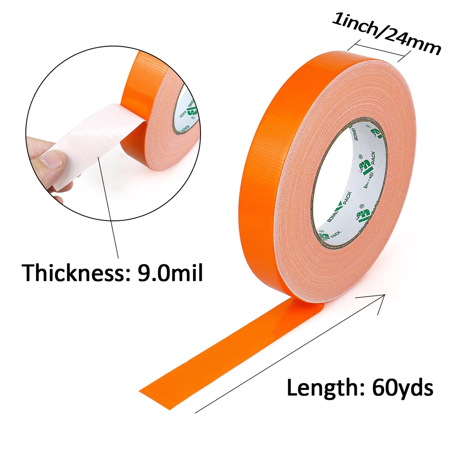 BOMEI PACK Green Duct Tape, 3Rolls Heavy Duty Strong Industrial Color Duct Tape 9mil x 1.88inch x 30yds for Packing and Repairing