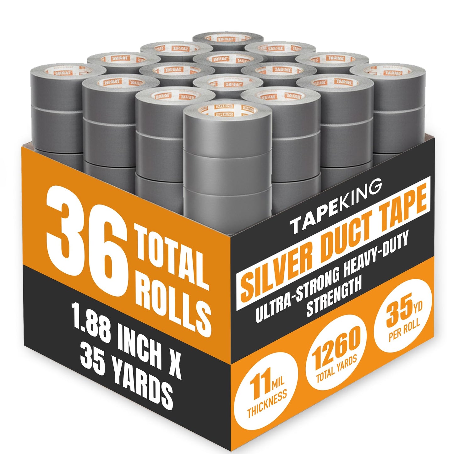 Tape King Silver Duct Tape Heavy Duty | Versatile Packing Tape 1.88 Inch x 35 Yards | Waterproof Tape Roll for Home Improvement, Office Use, Wrapping, Sealing, Crafting and General Repairs (3 Pack)
